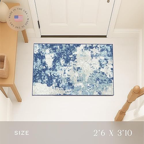 Vista 2 de Maples Rugs Horizon Alfombra de Área Abstracta Moderna - Fabricada en Estados Unidos - Lavable, Antideslizante, Alfombra de Interior para Entrada