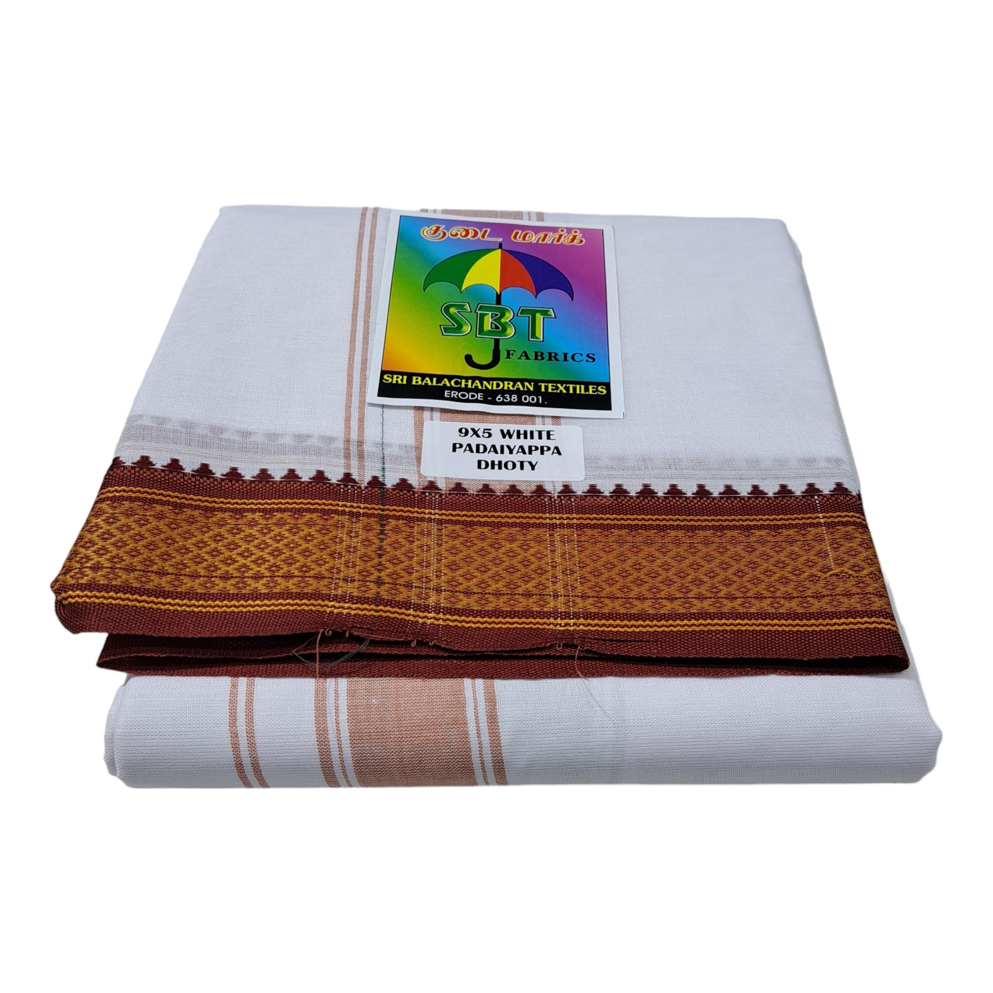 ambika stores & readymades AMBIKA STORES Poly Cotton Mens Panjakejam White Dhoti Mayil Kan BigBorder 2`Inch [9 X 5]-picture-30