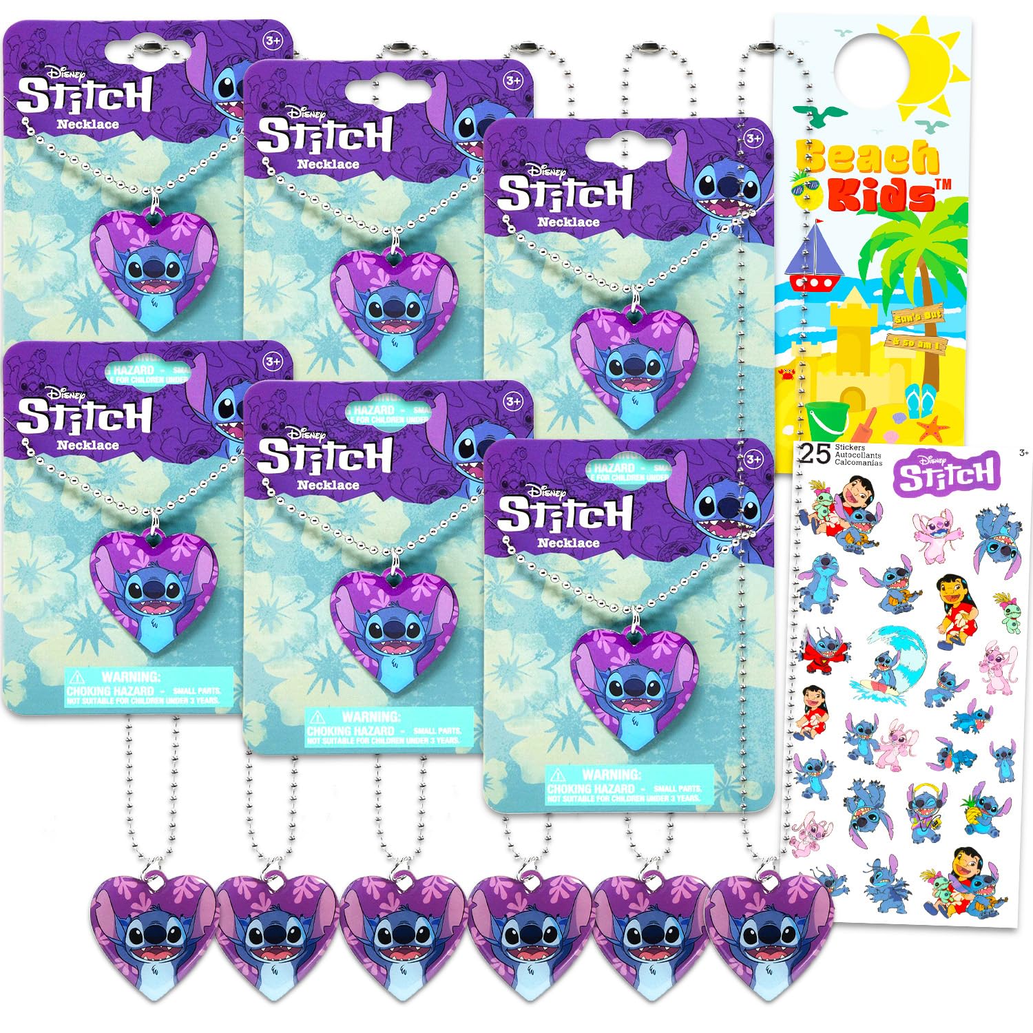Disney Stitch Birthday Party Favor Necklaces for Kids - Bundle with 6 Dog Tags for Girls Plus Stickers, More | Lilo and Stitch Birthday Party Supplies Goodie Bag Fillers