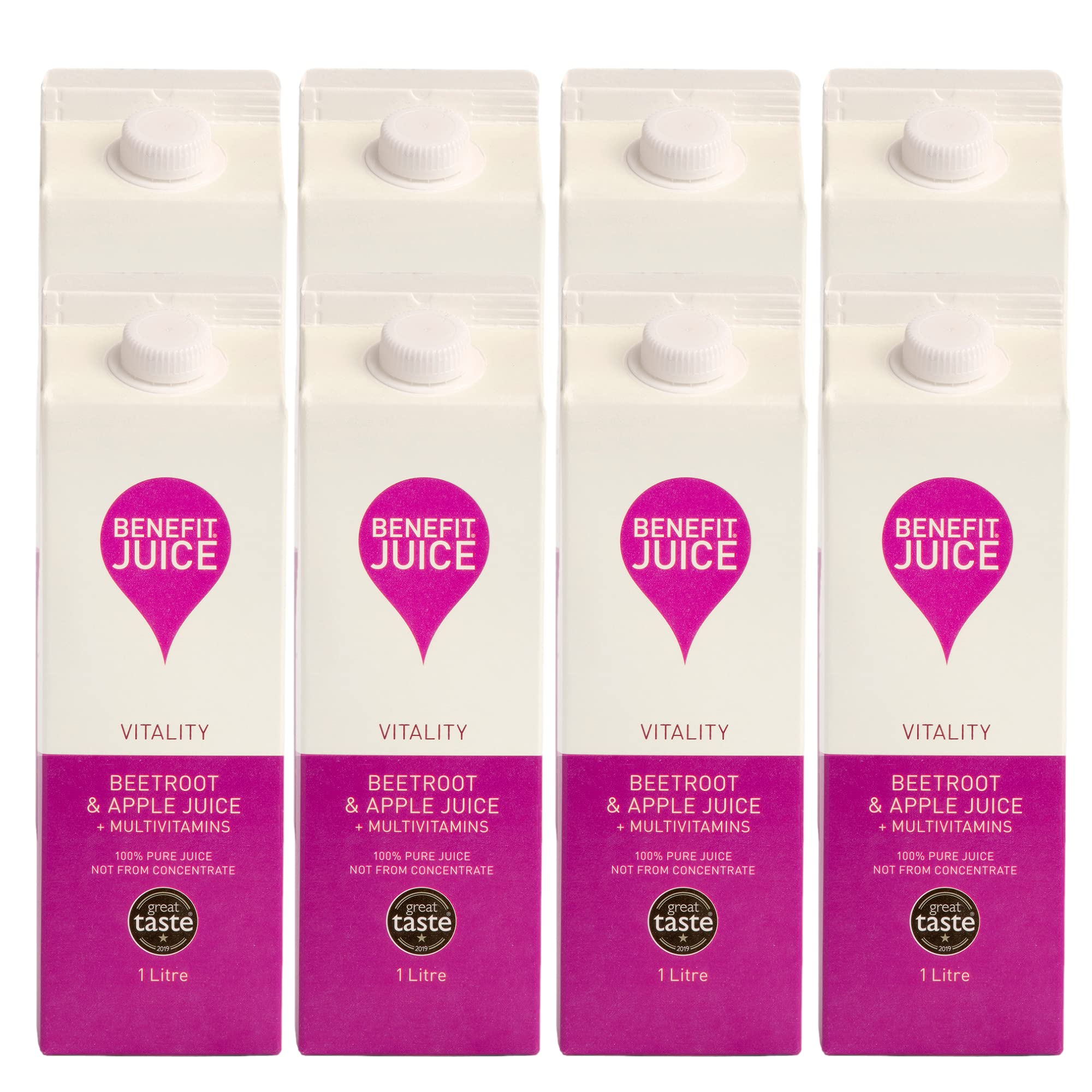 Benefit Drinks Vitality Beetroot Juice with Apple Vitamin A, C and E - 8 x 1L Pack - Beet Detox Juice - Great Taste Award