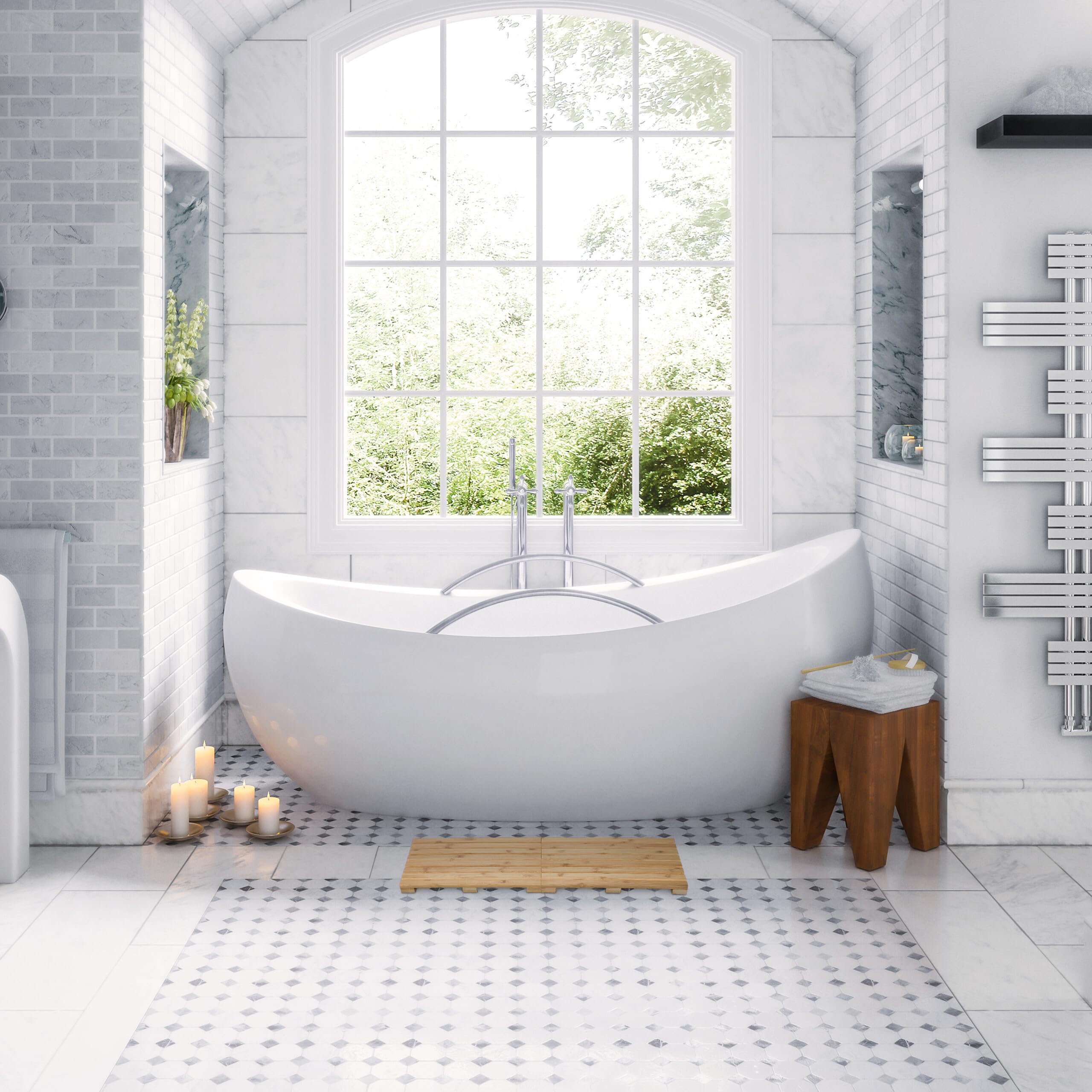 Relaxdays Pedana Doccia in bambù, 60 x 40 cm, Tappetino Antiscivolo per la Vasca e la Sauna, Interno e Esterno, Naturale