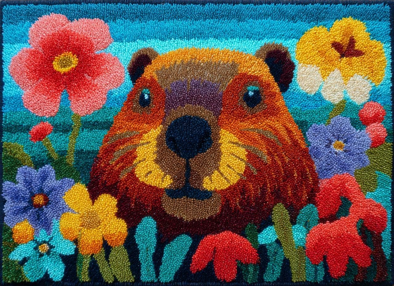 Latch Hook Rug Kit Beaver in Flowers Tapestry 52x38cm-2