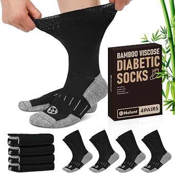 Diabetic Socks for Men,4 Pairs Non Binding Loose Wide Top Crew Socks for Men Size 9-12/10-13/13-15.