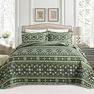 BEDIFANY Quilts King Size, Reversible Lightweight Bedspread with Boho Geometry Printed, Boho Bed Spread Coverlet Sets for Bed Decoration, All-Season King Quilt Bedding Set (98 * 106 in), 3 Pieces