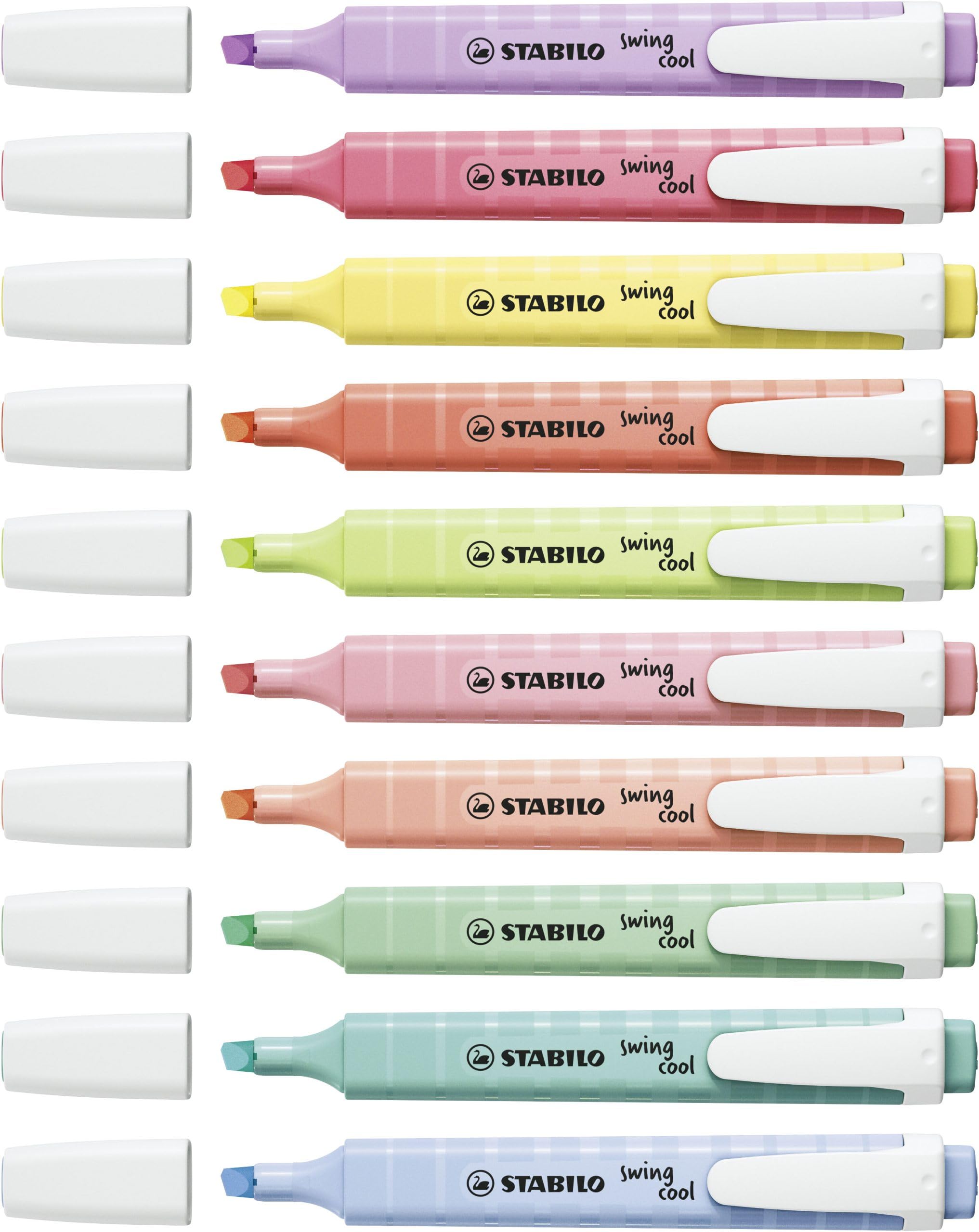STABILO Evidenziatori swing cool pastello – 5 confezioni da 8 – blu nuvoloso, tocco di turchese, un tocco di menta, rosa fard, Dash of Lime, Mellow Coral Red, Milky Yellow, Lilac Haze