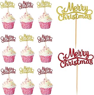 Christmas Cupcake Toppers 40Pcs Merry Christmas Cake Topper,Christmas Cake Toppers Toothpick,Flags for Christmas Cake Decorations for Xmas Party New Year Ceremony Decor Party Supplies