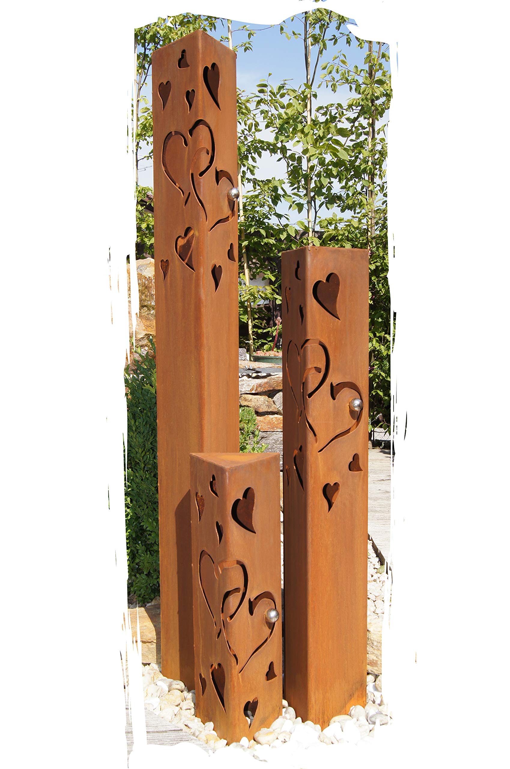 Säulenset Herz Säule Set Edelrost Rost Romantik Gartendeko Garten Edelstahl - Kugel