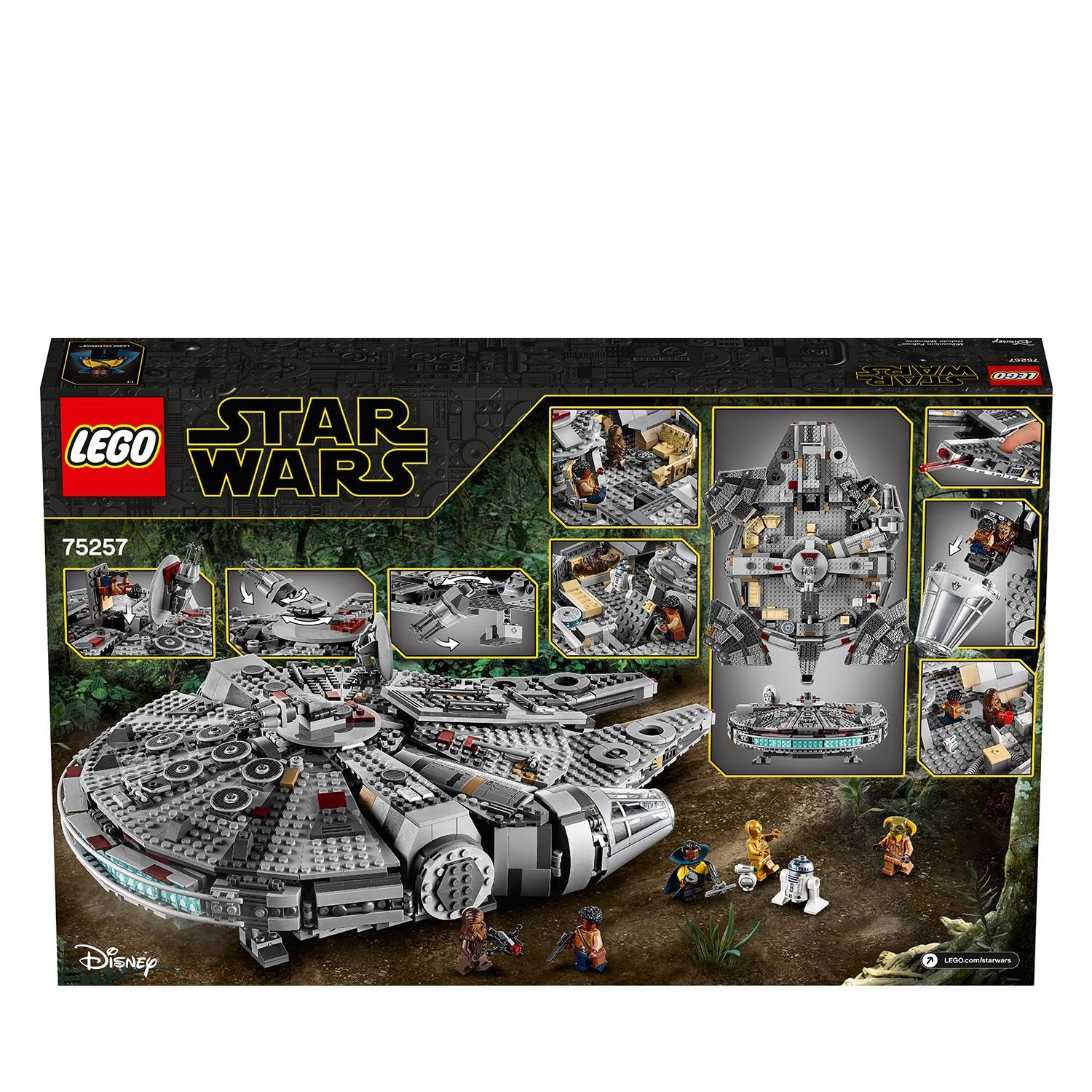 LEGO Star Wars Millennium Falcon, Giochi per Bambini e Bambine da 9 Anni, Modellino da Costruire di Astronave Giocattolo con Finn, Chewbacca, Lando, Boolio, C-3PO, R2-D2 e D-O, Idea Regalo 75257