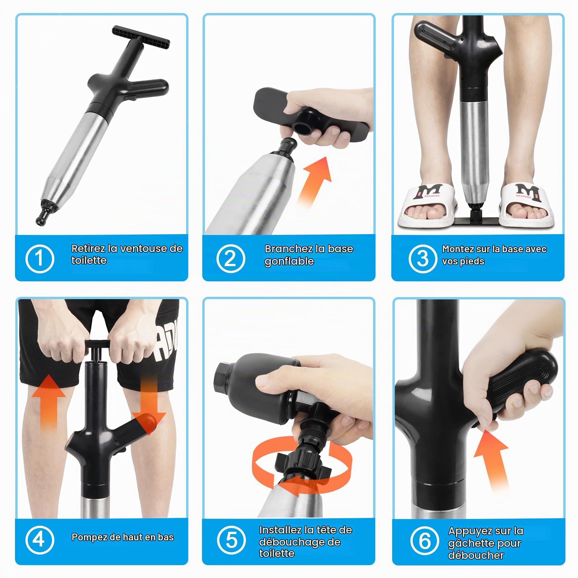 Déboucheur à air comprimé pour toilettes, déboucheur de canalisations, déboucheur à air comprimé haute pression avec baromètre en temps réel, puissant furet de débouchage, déboucheur pour lavabo, outi