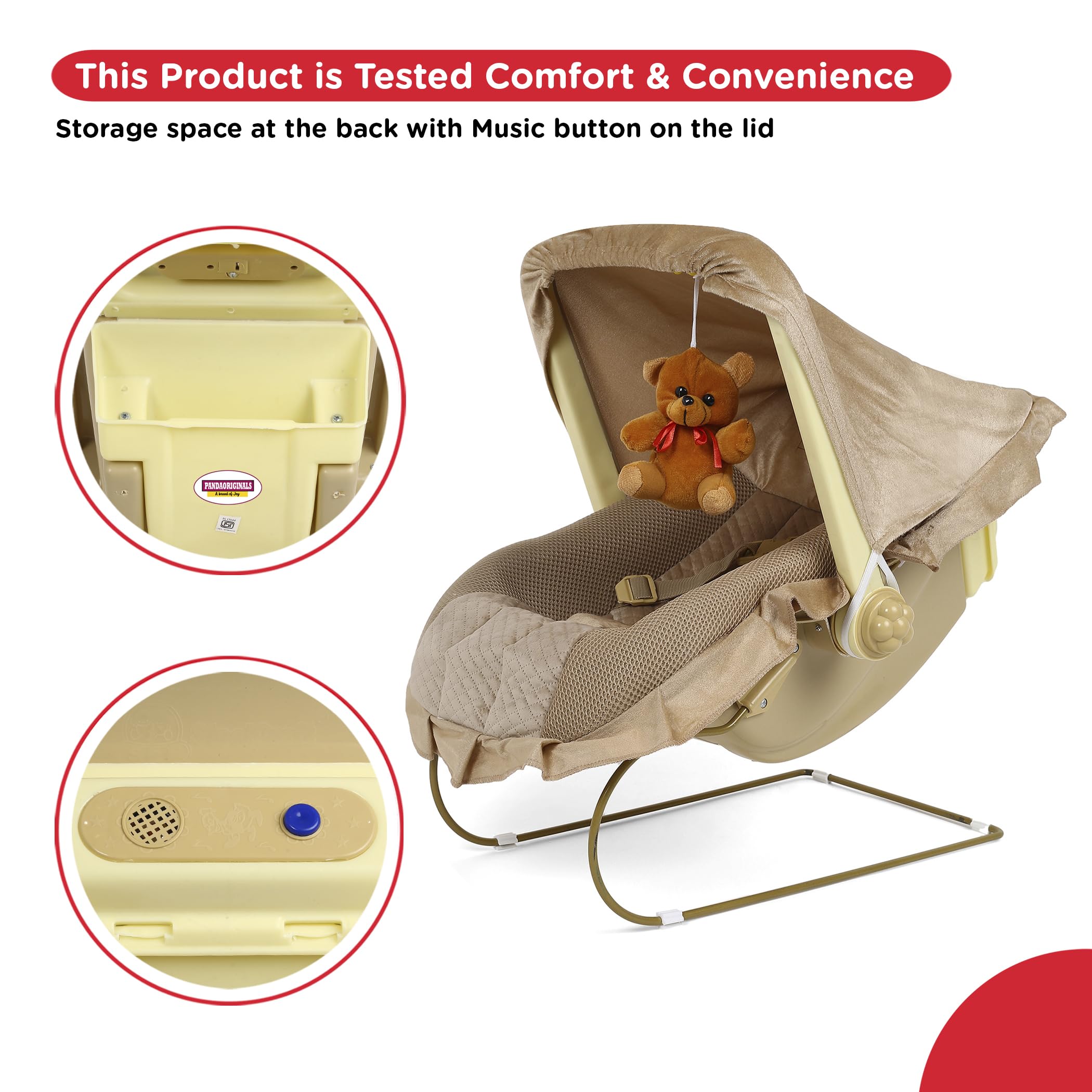 KIDBITKART Baby Bouncer Super Deluxe 12 in 1 Musical Carry Cot Bouncer (Brown, White) - Image 9 thumbnail