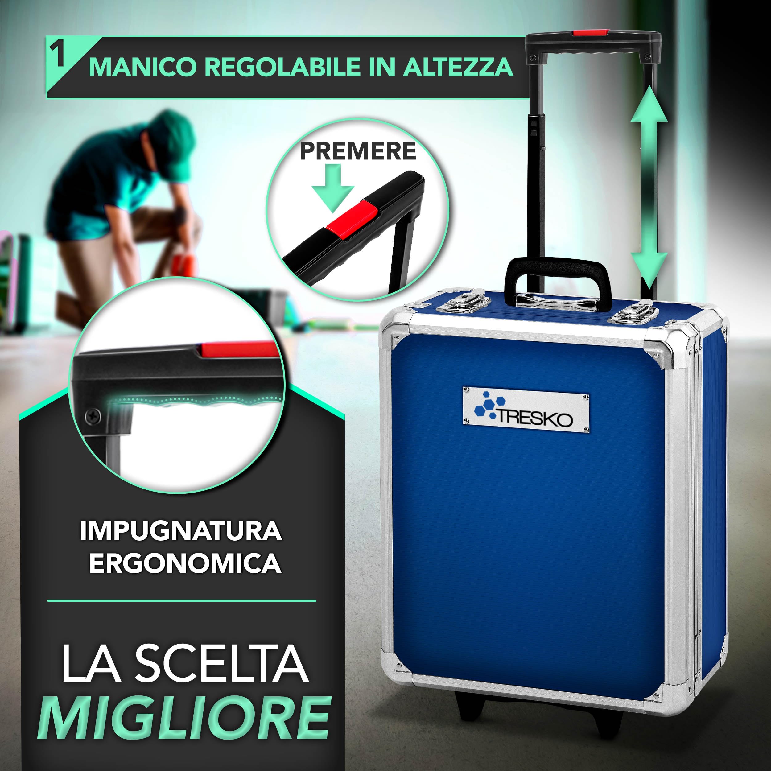 TRESKO® Valigia degli attrezzi composta da 1400 pezzi | cassetta degli attrezzi | portaattrezzi | set di arnesi | trolley degli attrezzi | acciaio cromo-vanadio (Blu)