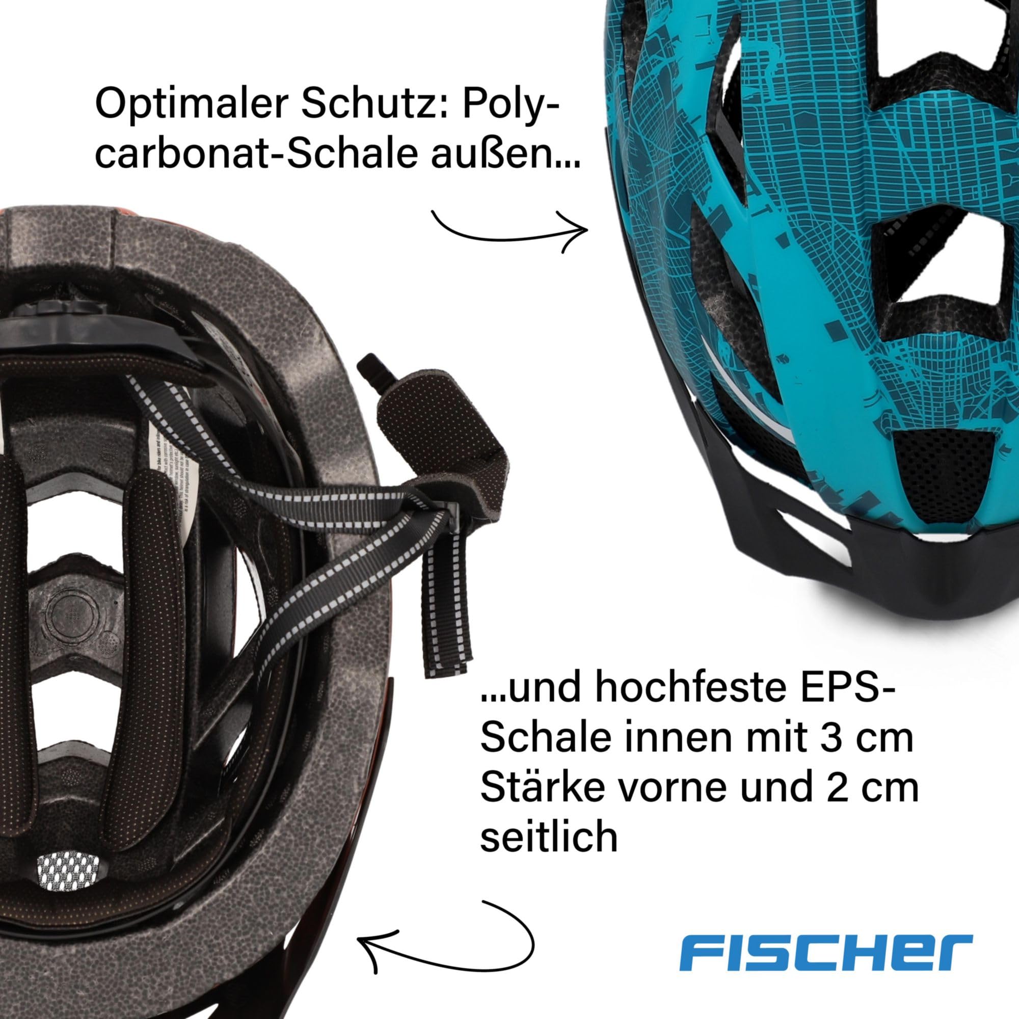 FISCHER Urban Plus NY - Casco de Ciclismo para Adultos (52-59 cm, con luz Trasera LED integrada), Color Azul