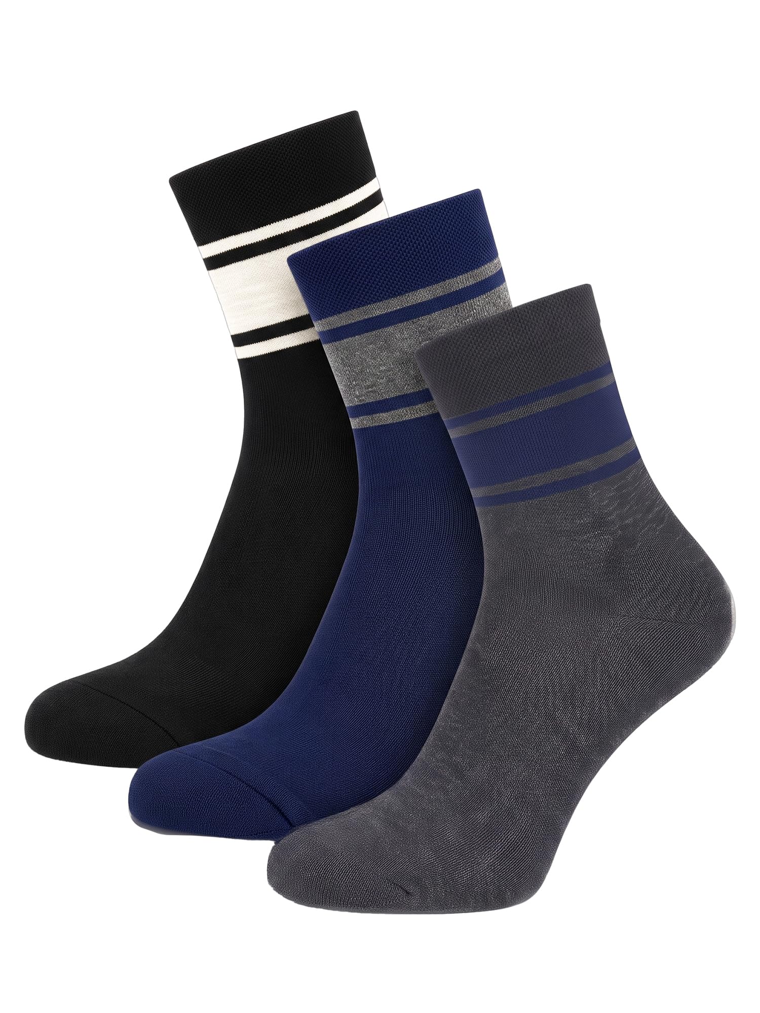 Men Crew Cotton Socks Pack of 3 | Breathable Sports Running Gym Workout Athletic Socks | Lightweight Sweat Absorbing Casual Daily Wear Training Socks-image-49