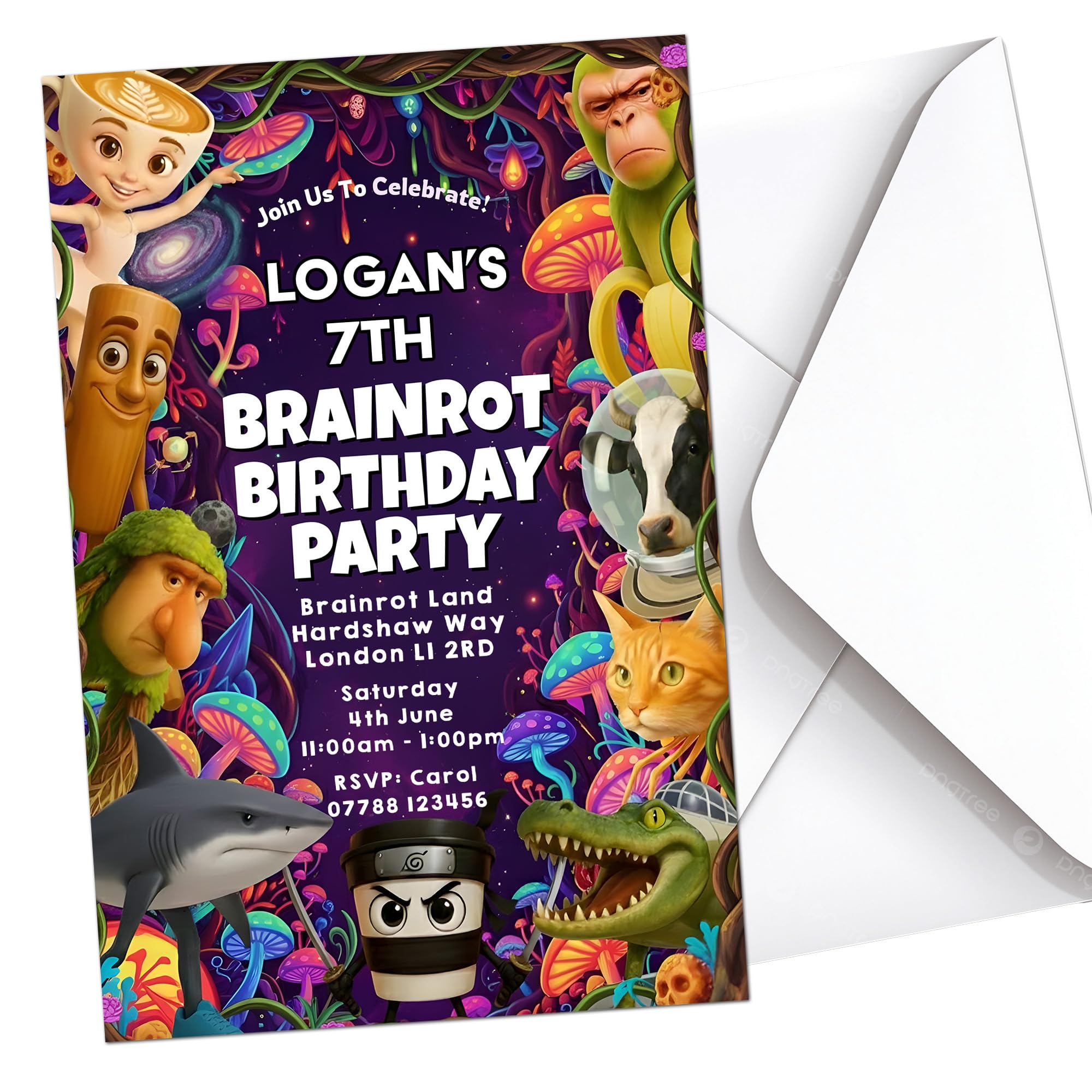 Brainrot Party Invites Birthday Invitations & Envelopes Personalised K257