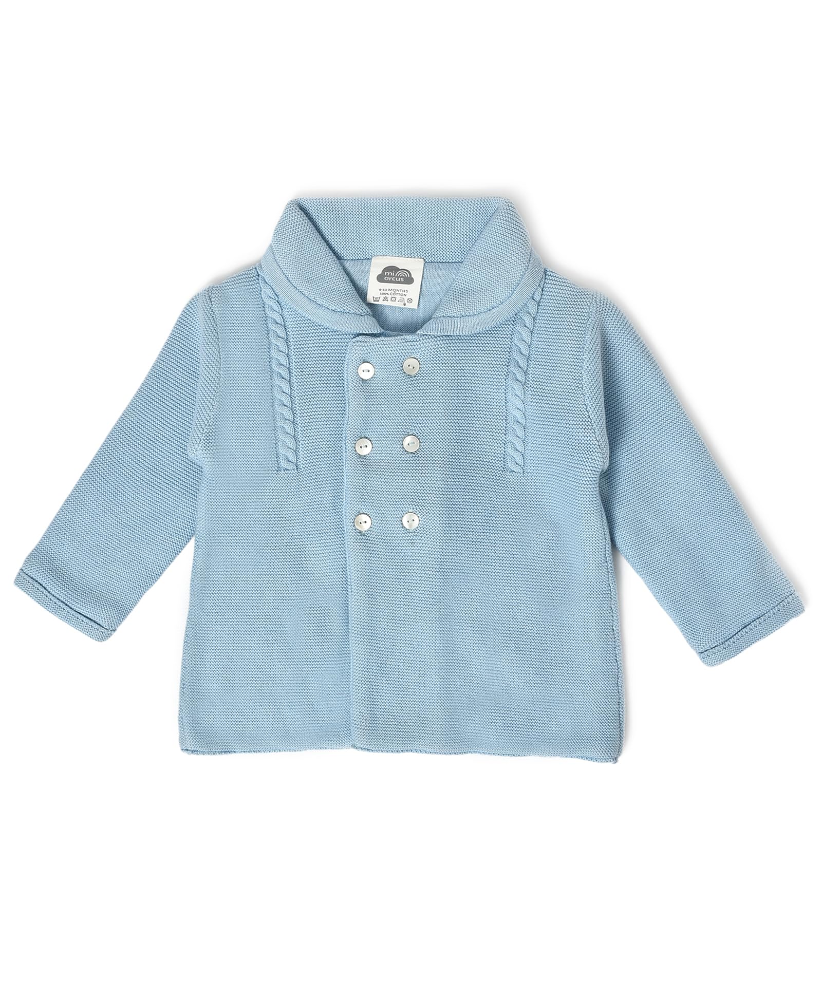 Mi Arcus Solid Sky Blue Double-Breasted Pea Coat for 3-4 Years Baby Girl Boy Kids Infants Toddlers - Image 2 thumbnail