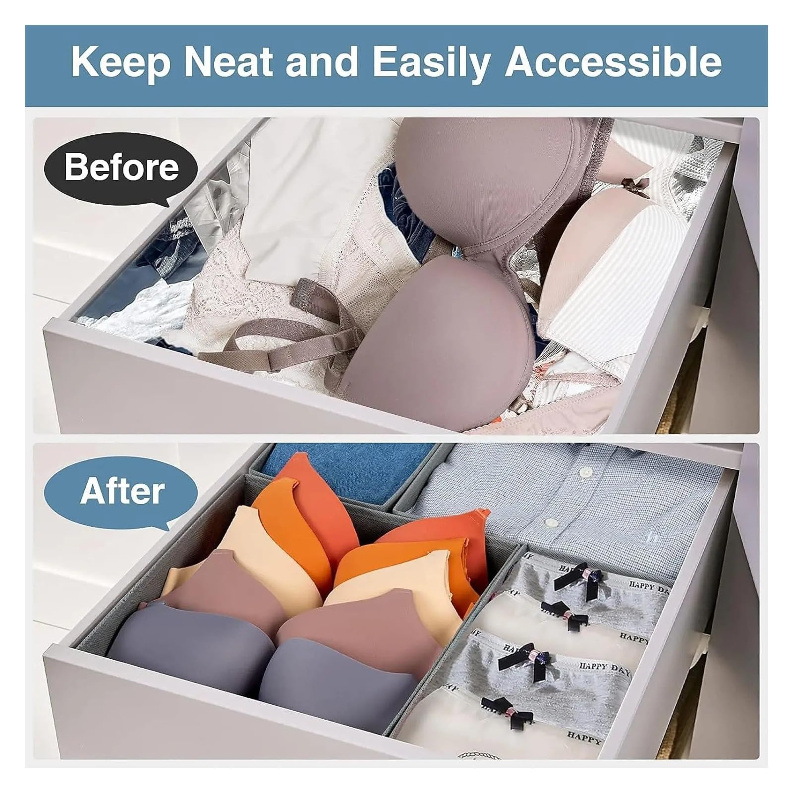 Schubladen-Organizer, Kleidung, Unterwäsche, Kleiderschrank-Organizer, Trennwände, Stoff, faltbar, Kommode, Schrank, Aufbewahrungskörbe for Socken/BHs/Krawatten(3 pcs set)