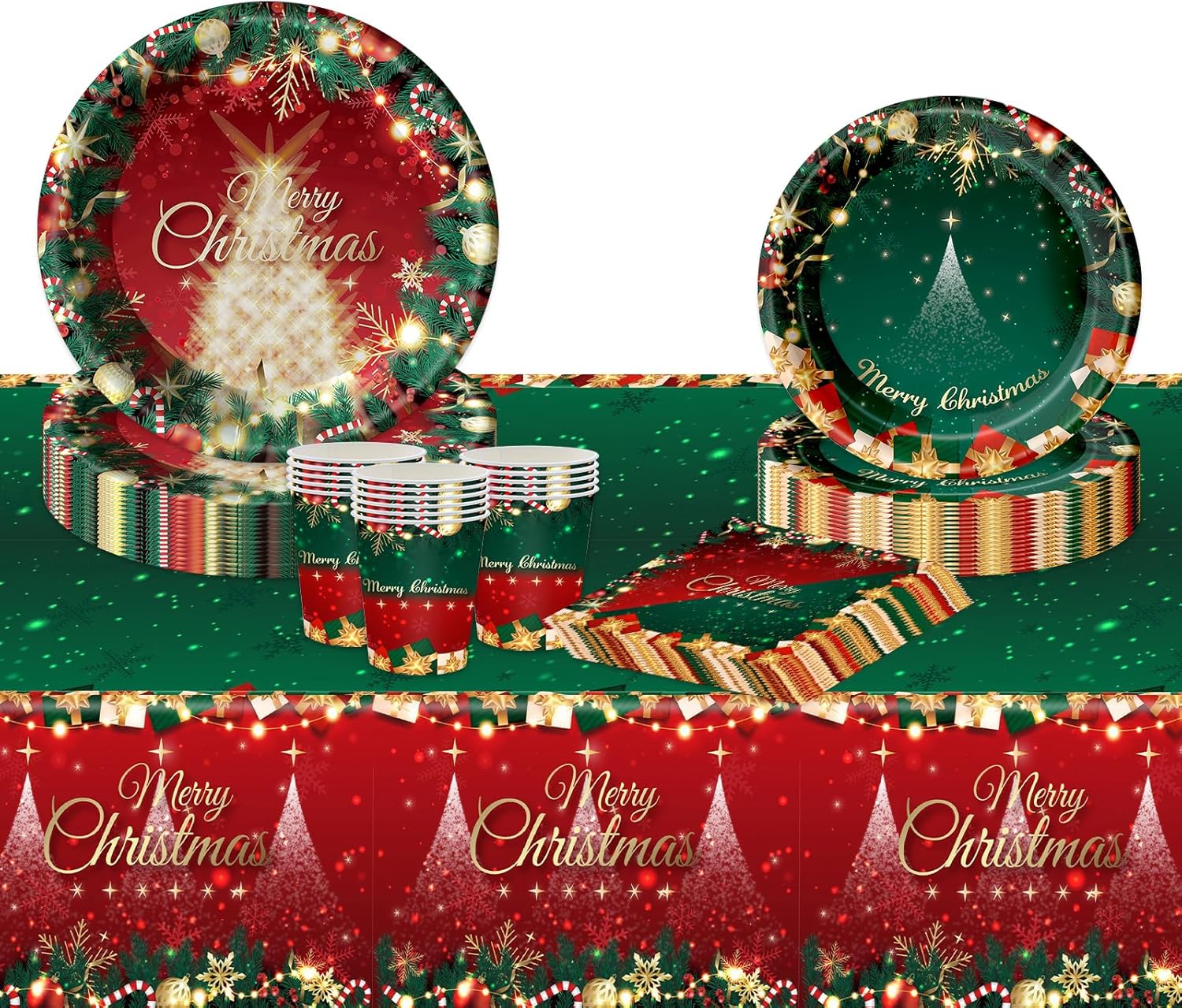 VReder Christmas Party Tableware Set, Xmas Decorations Paper Party Cups Napkins Plates