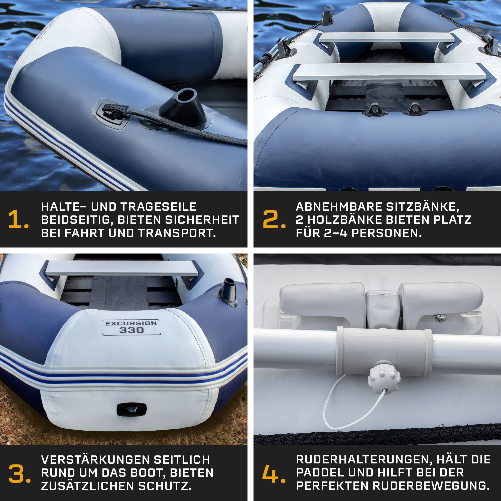 Schlauchboot Excursion mit Bodenplatte, Inkl. Paddel, Reparaturkit & Pumpe, Verschiedene Längen (2,30m / 2,70m / 3,30m) / Paddelboot, Angelboot, Freizeitboot, Sportboot