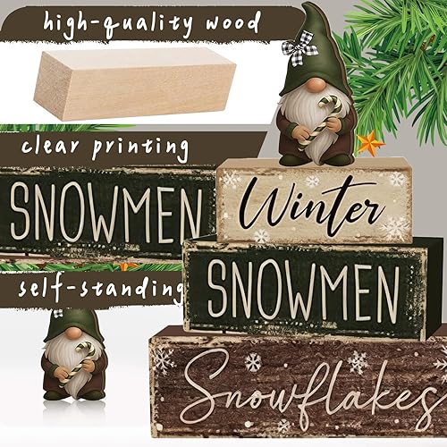 Miniatura 4 de 4 piezas de decoraciones de Navidad para interiores - Decoración de mesa de enano de madera para el hogar - Centro de mesa de Navidad para la mesa -