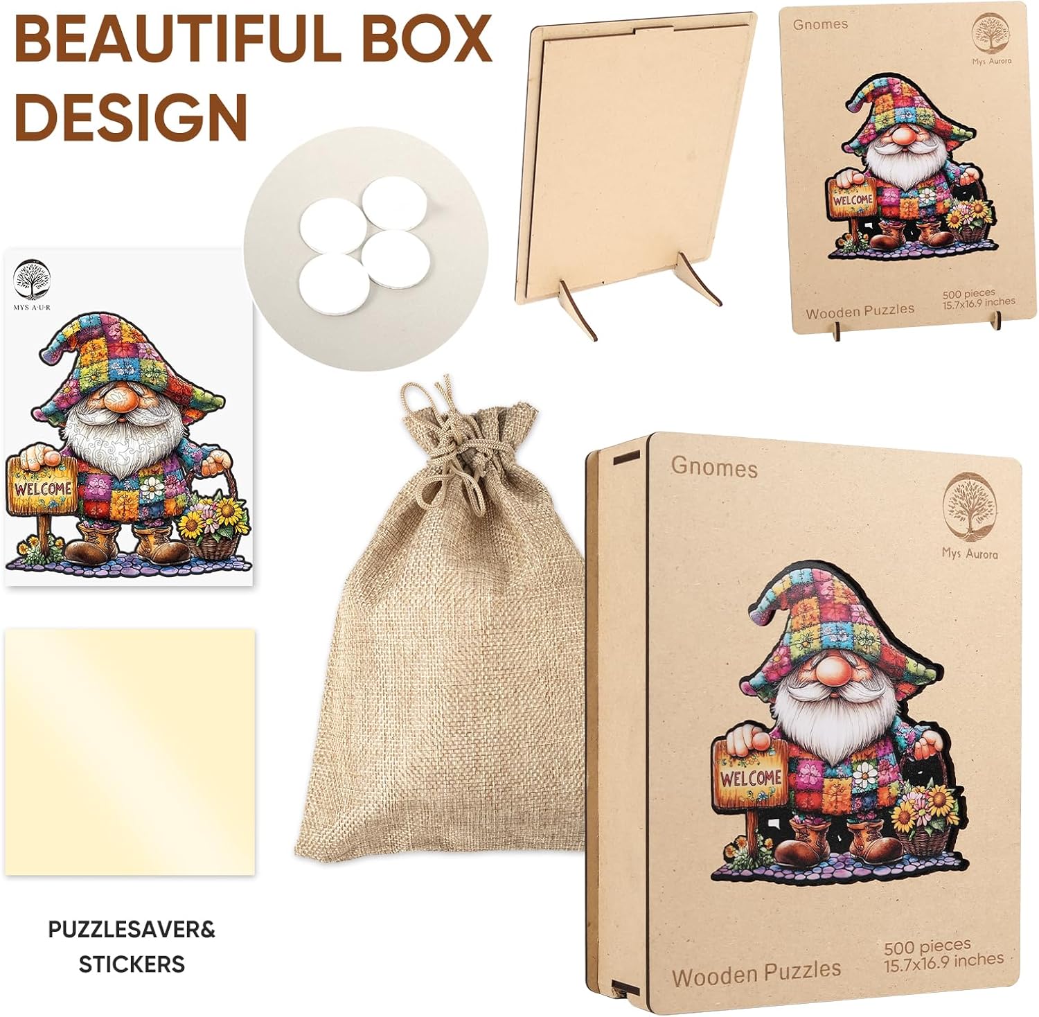 Mys Aurora Puzzles for Adults 500 Pieces, Gnome Wooden Puzzles, Unique Shaped Sunflower Jigsaw Puzzles, Birthday for Adults and Kids 15.7 x 16.9 Inch