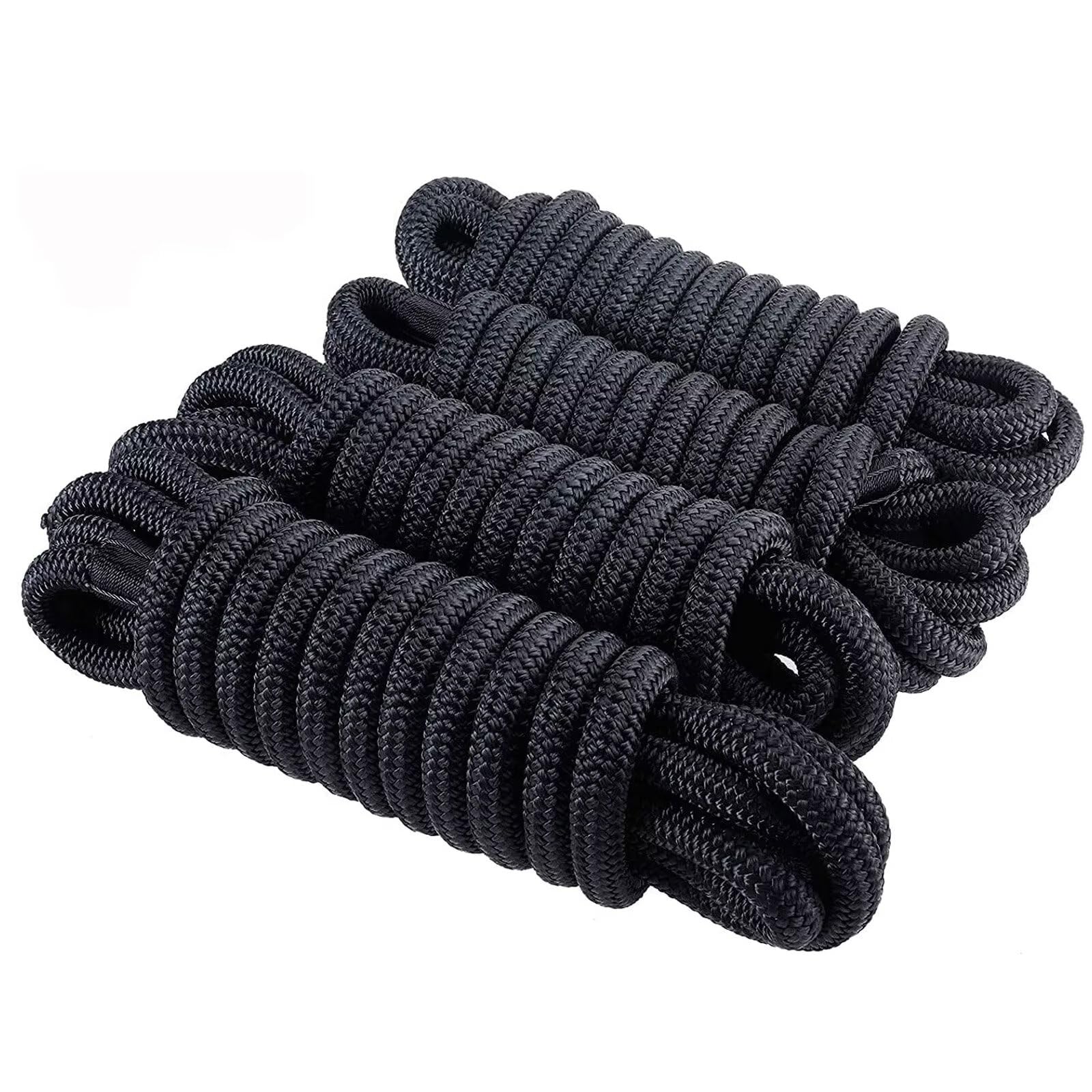 BOOMSTART Boat Rope 12 mm Mooring Line with Eye Nylon Double Braided Fender Rope Dock Lines Diameter 12 mm Length 6.1 m Eye 30.48 cm Breaking Load 2240 kg Black Pack of 4