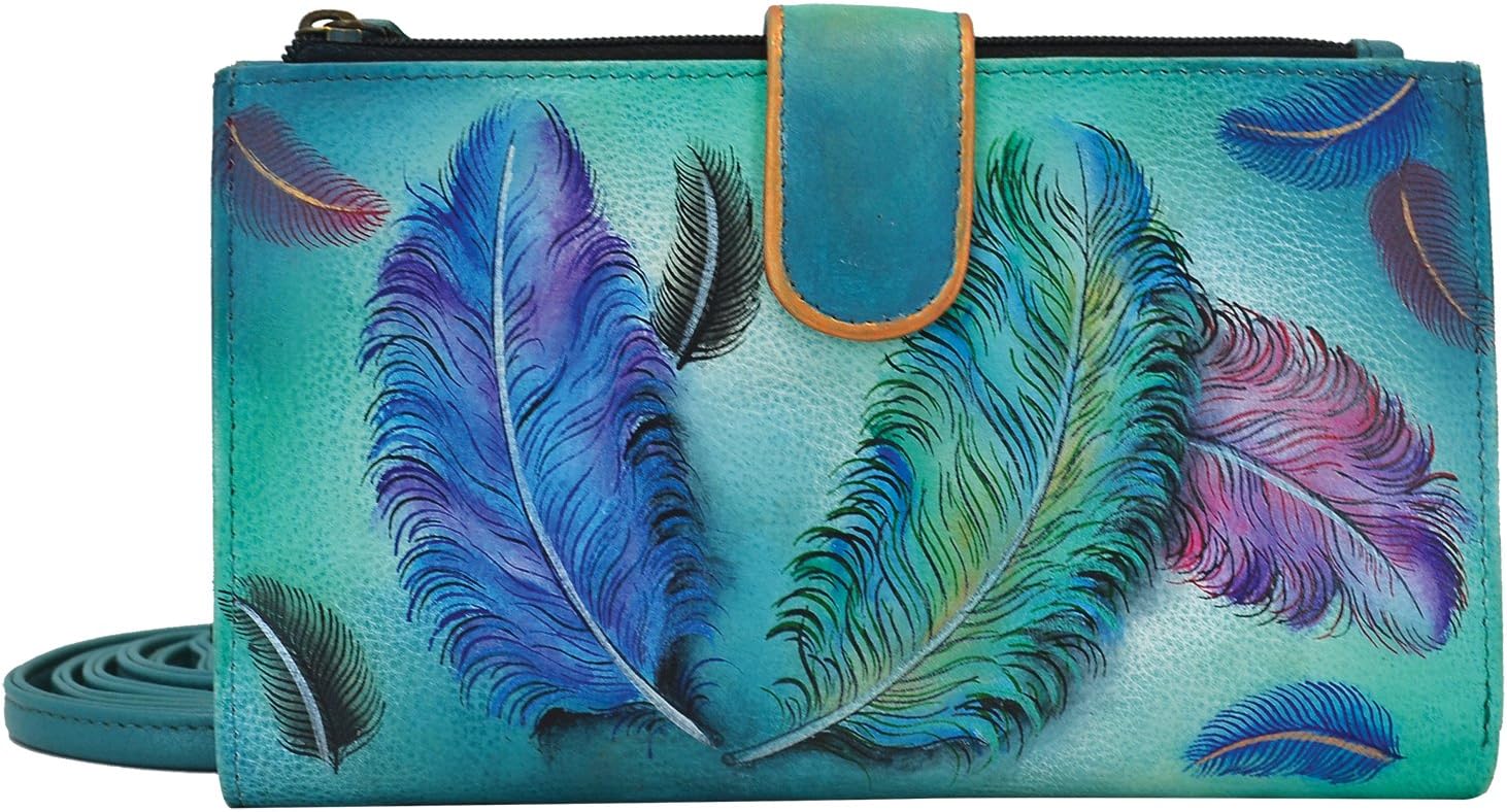 Anuschka Women's Hand Painted Large Smartphone Case & Wallet Floating Feathers