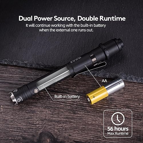 Miniatura 4 de RovyVon H3 Pro Pen Linterna recargable USB C, 600 lúmenes Super Bright Pen Light Linternas, doble fuente de alimentación, doble botones, batería