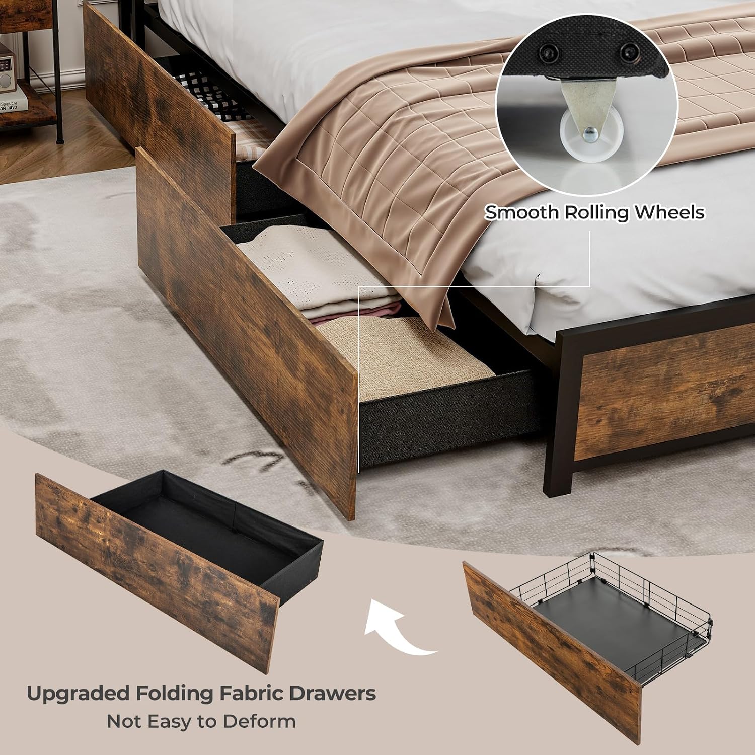 Giantex Queen Bed Frame with LED Lights Headboard and 4 Storage Drawers, Metal Platform Bed with Outlets and USB Ports Charging Station, Smart LED Bed Frame, Easy Assembly, No Box Spring Needed