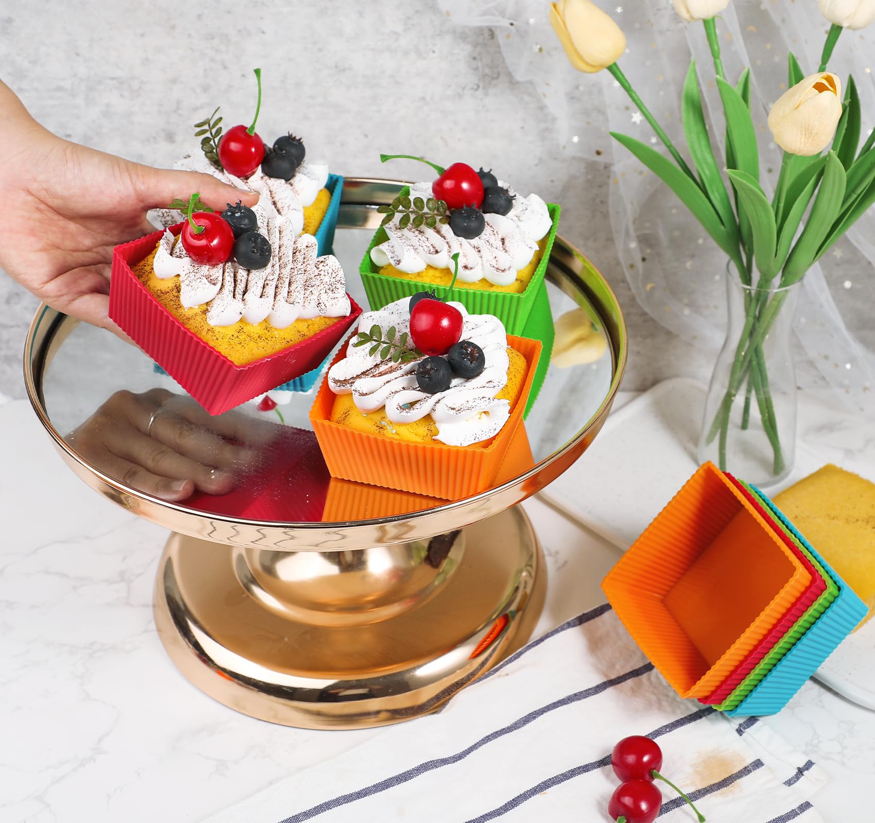 Webake Jumbo-Backförmchen, 8,9 cm, wiederverwendbar, Silikon, quadratisch, antihaftbeschichtet, für Muffins, Brownie, Kuchen, 8 Stück
