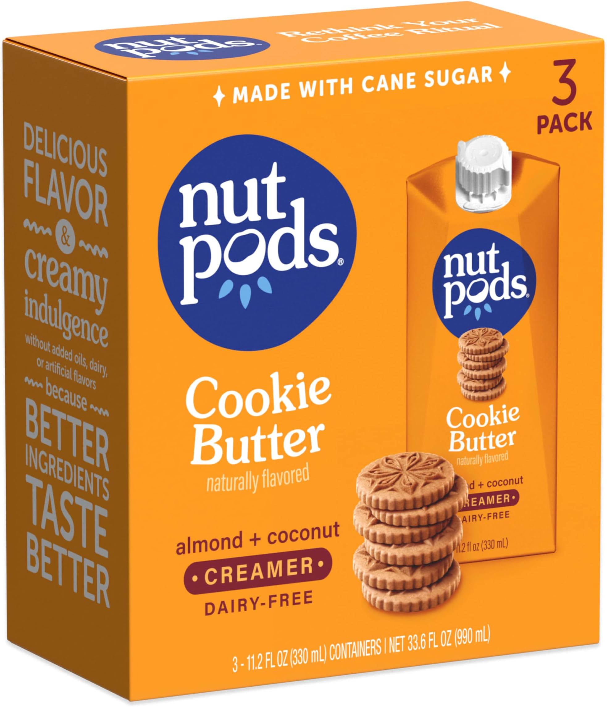 Cookie Butter Non Dairy Coffee Creamer, Sweetened with Organic Cane Sugar, Made from Almonds and Coconuts, Gluten Free, Non-GMO, Vegan, Kosher, Plant Based (3-Pack)