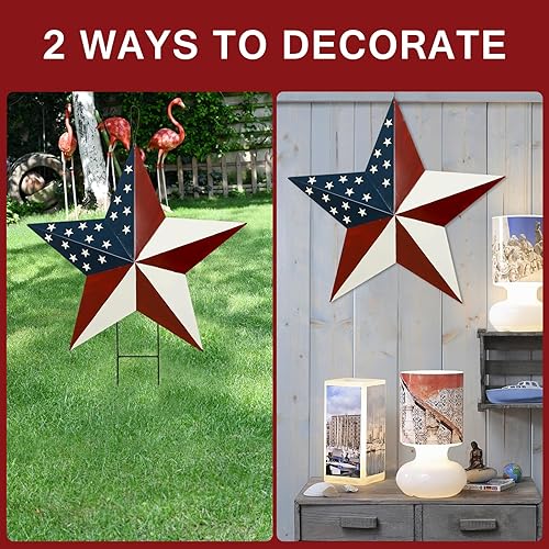 Miniatura 8 de Linfevisi Letrero de metal patriótico con diseño de bandera estadounidense, diseño de estrella de granero en 3D para colgar el 4 de julio, Día de la