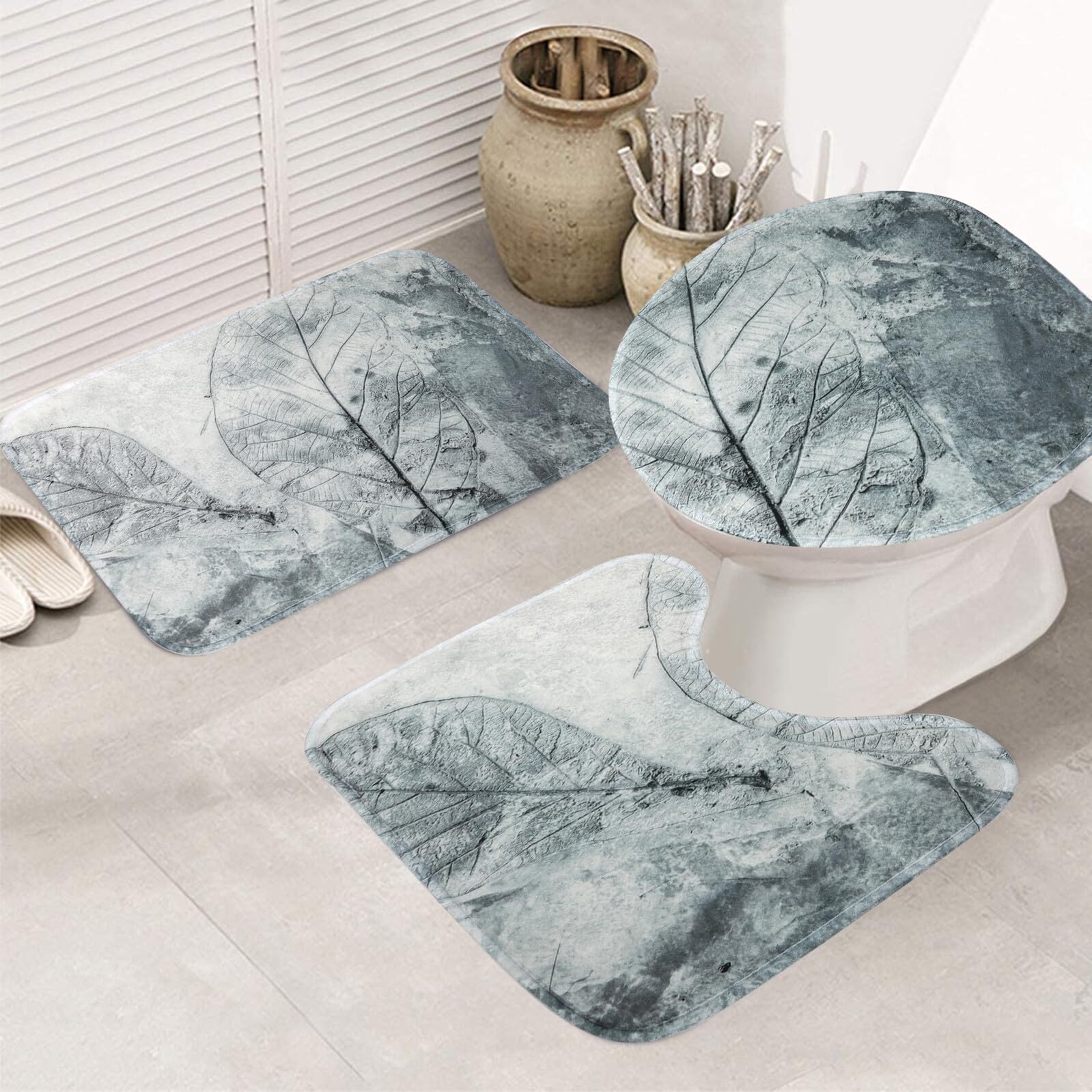 Zerodeko Set Tappeti da Bagno Antiscivolo 3 Pezzi in Poliestere Design Retrò Decorazione Foglie per Arredamento Bagno Casa e Ragazzo Ragazza, Ecologico e Delicato sulla Pelle