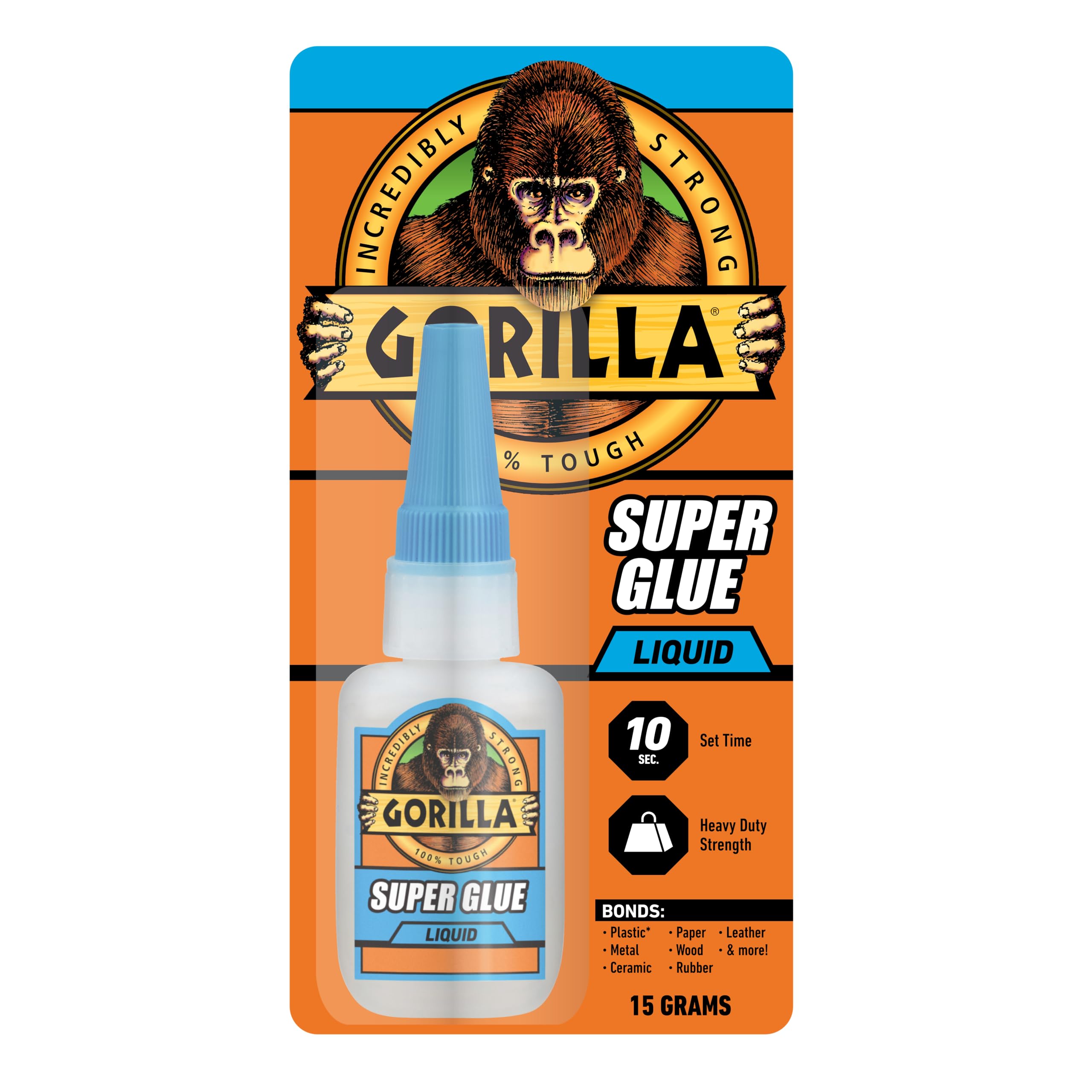 Gorilla Super Glue Liquid Fast-Setting Versatile Cyanoacrylate Glue Anti-Clog Cap Flow Control Formula Clear 0.53oz/15g (Pack of 1)