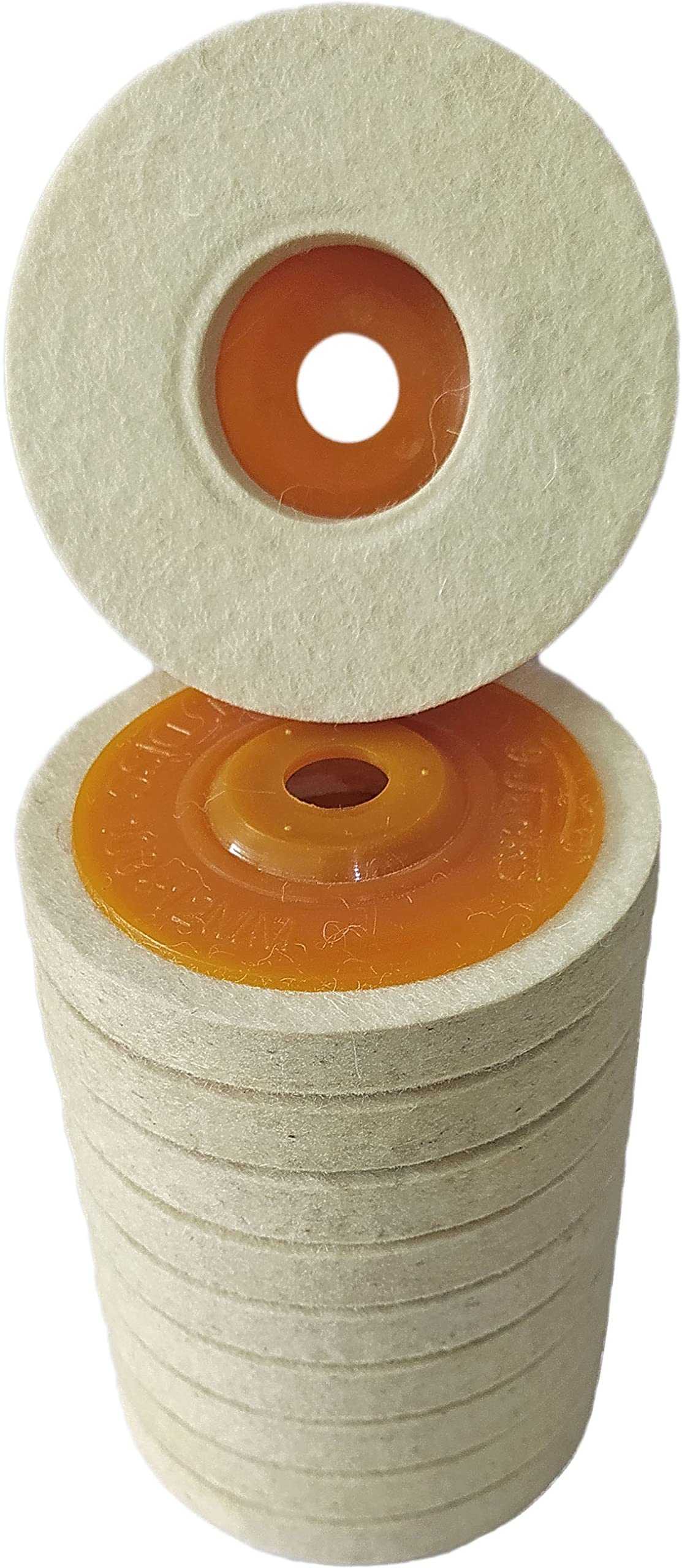 Inditrust Wool Felt buffing pad wheel disc for polishing stainless steel metal marble glass ceramic, 4 inch angle grinder abrasive rotary tool accessory - white, 100 x 16mm x 16mm dia (Pack of 10)