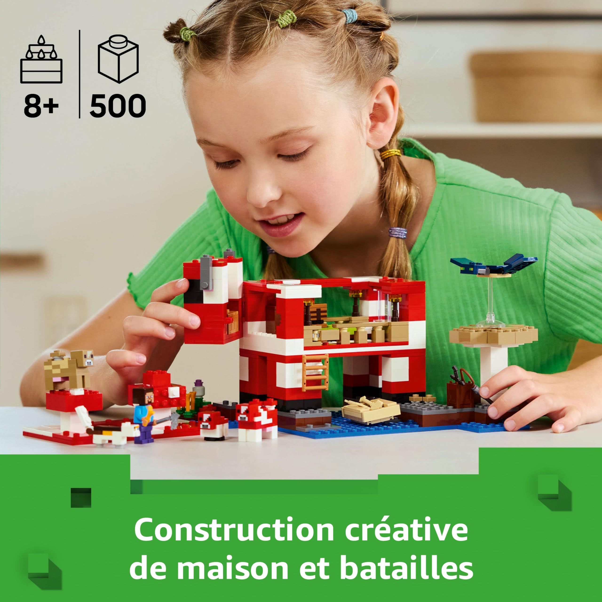 LEGO Minecraft La Maison des Champimeuhs - Jouet de Construction avec Figurine de Steve, Mobs, Table de Fabrication & Ferme - Cadeau pour Gamer, Fille ou Garçon dès 8 Ans 21270