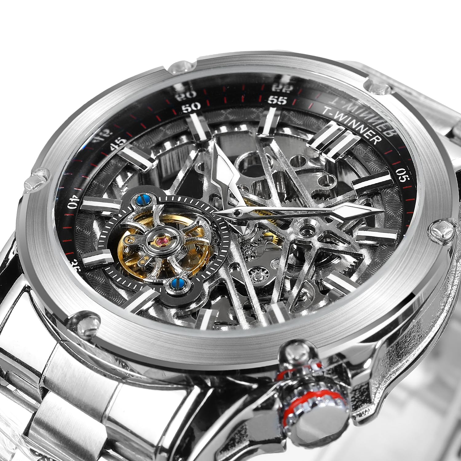 Herren-Armbanduhr, wasserdicht, großes Zifferblatt, automatisch, starkes Tourbillon-Skelett, selbstaufziehend