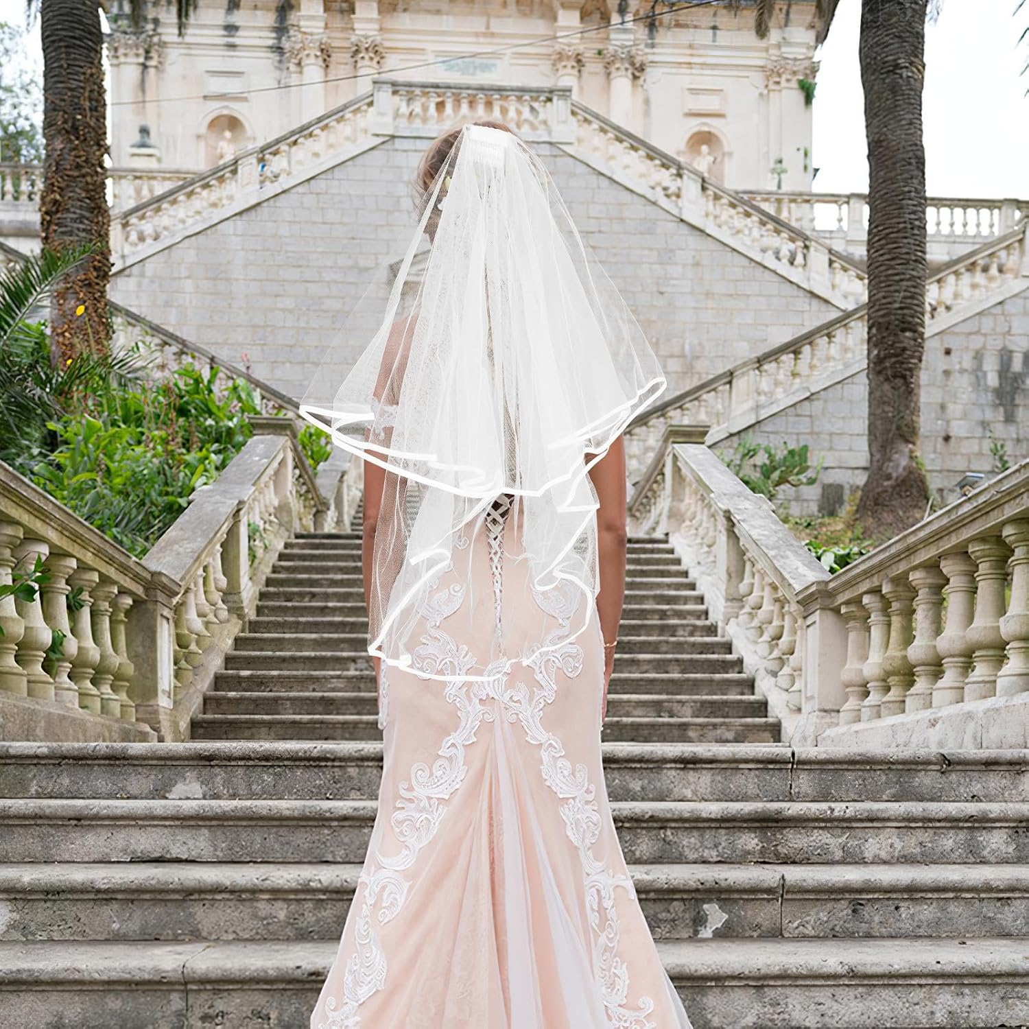 Bride to Veil and Sash Set with Rhinestone Shoulder Straps White image 5