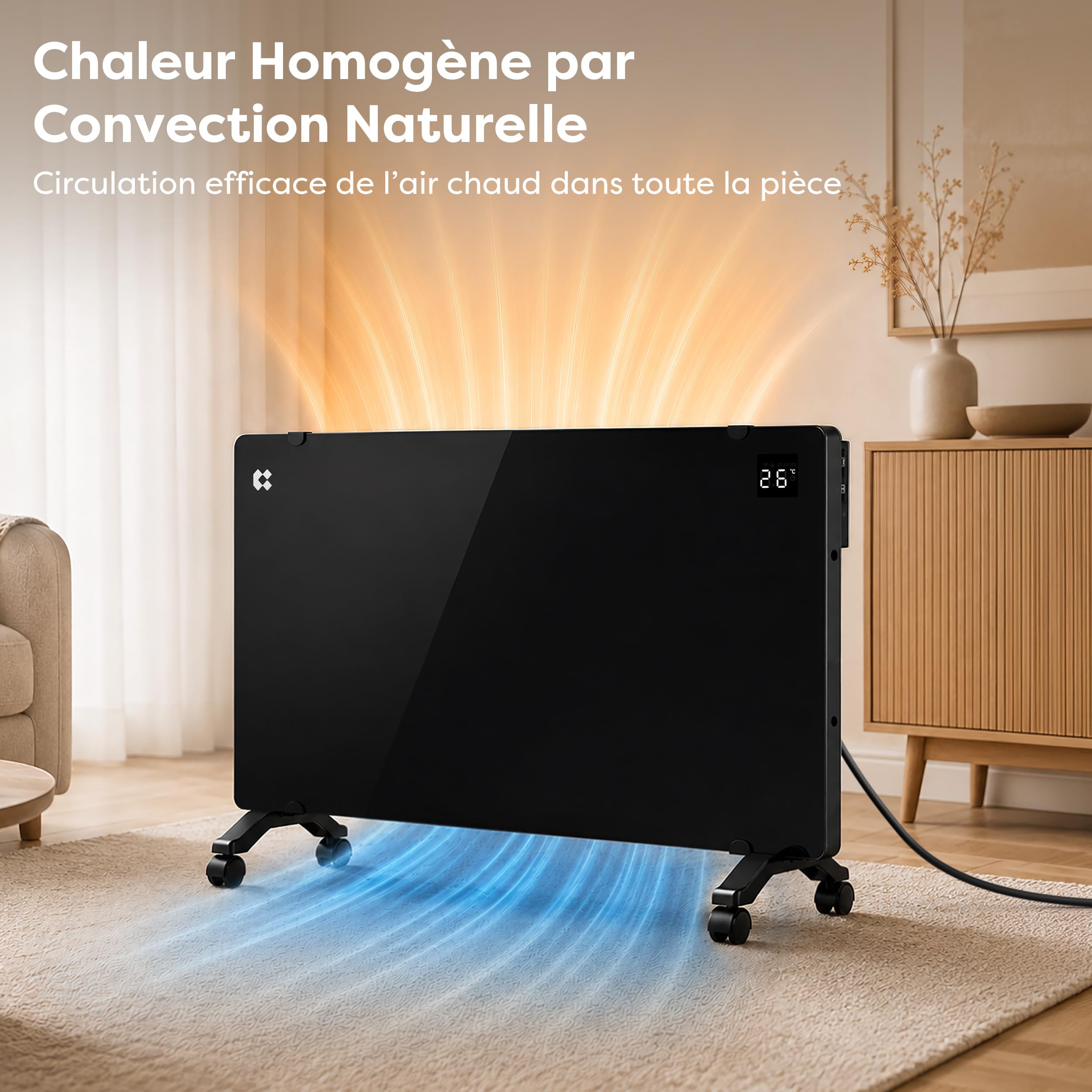 CIARRA CBHX20-B Radiateur Électrique 2000W WiFi PID, Élément X en alu