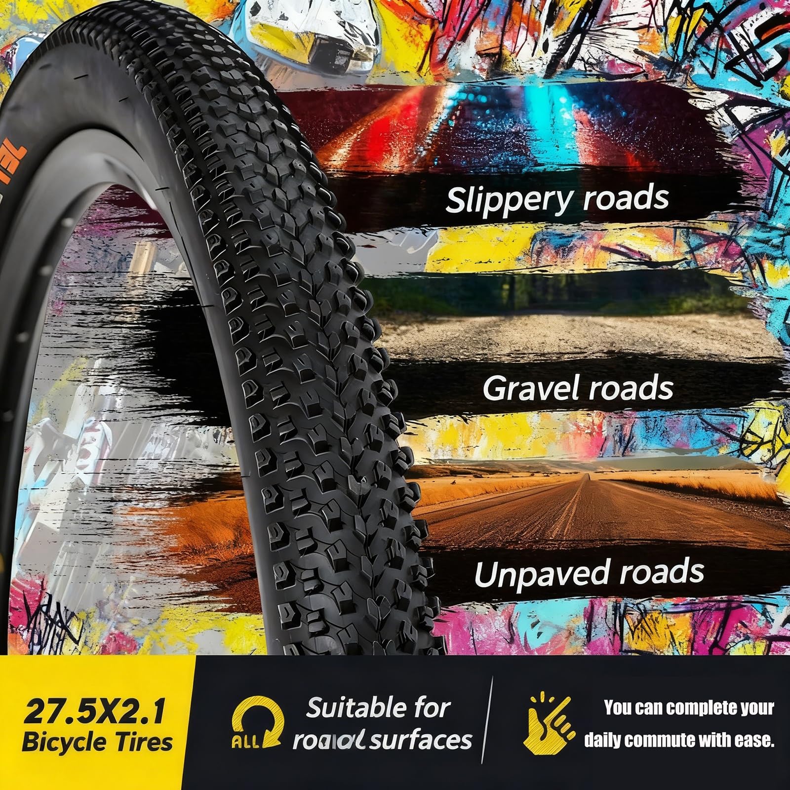 27.5x2.10 Opona Rowerowa Odporna na Przebicia z Grubym Wzorem Bieżnika dla MTB, Jazdy Miejskiej i Terenowej, Wysoka TPI, Trwała, Płynna Jazda