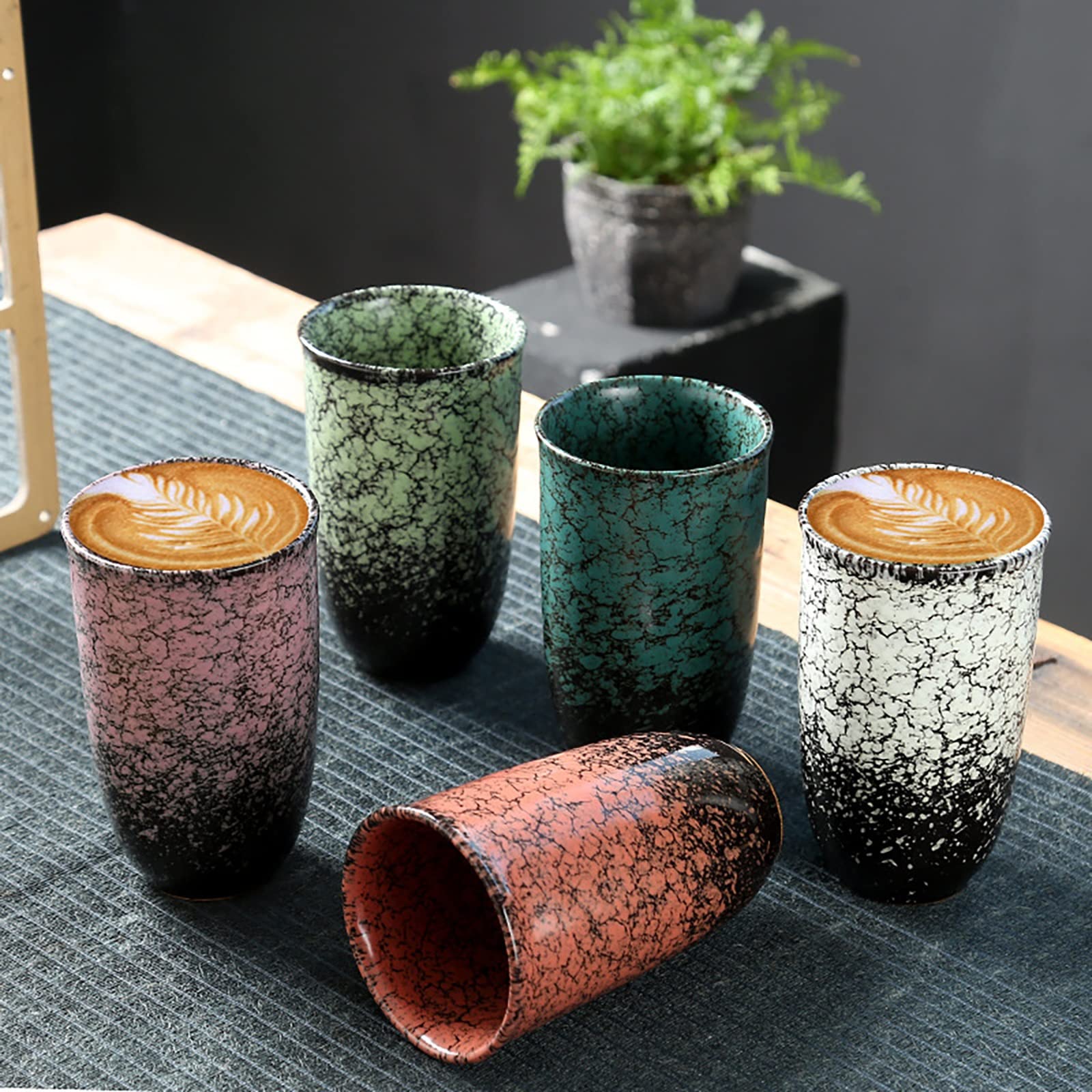 Juego de 2 Tazas de cerámica japonesas de Estilo Chino/japonés, Tazas de té sin asa de 12 oz (Color: Blanco y Azul)