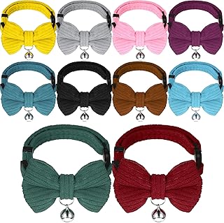 10 Pcs Breakaway Cat Collar with Bow Tie and Bell, Kitten Collar for Cat, Adjustable Cute Plaid Kitty Safety Collars for Kitten Puppy Graduation Wedding Birthday Pet Party Accessories