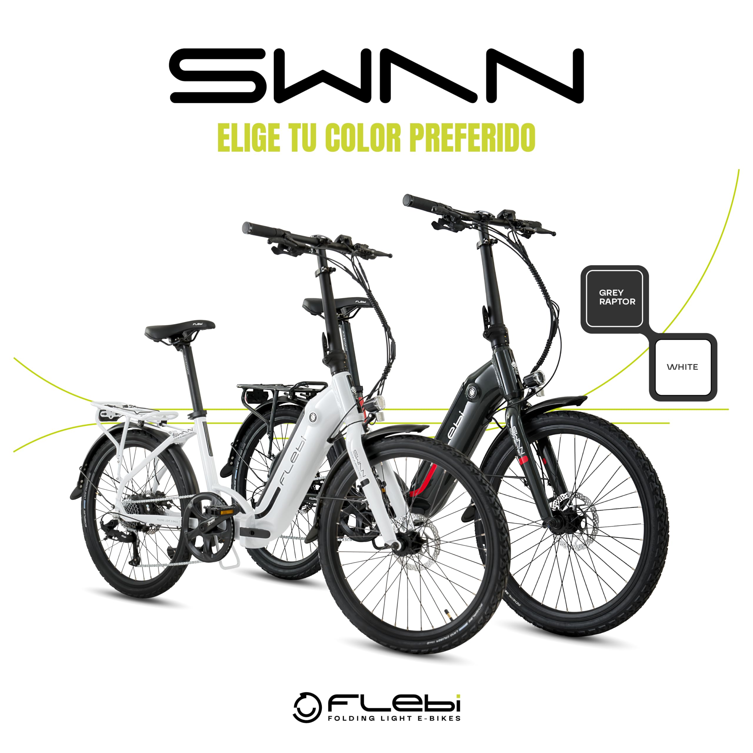 Flebi Swan Bicicleta Eléctrica Plegable 24" |Autonomía 70 km |Batería Extraíble 10.4Ah/374Wh |7 Velocidades |E-Bike Urbana Unisex Compacta Ligera Mujer y Hombre