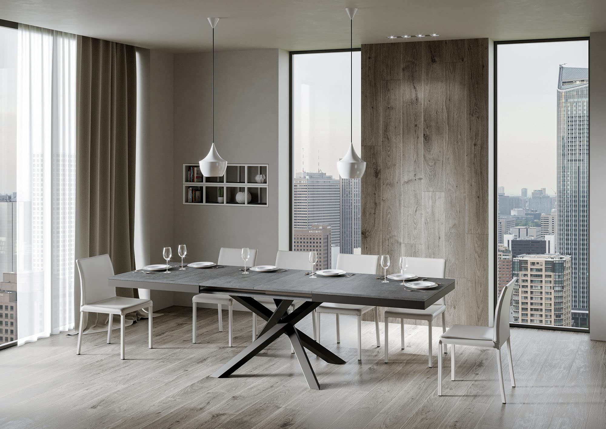 Itamoby Table Extensible 90x180/284 cm Volantis Evolution Ciment Structure Anthracite