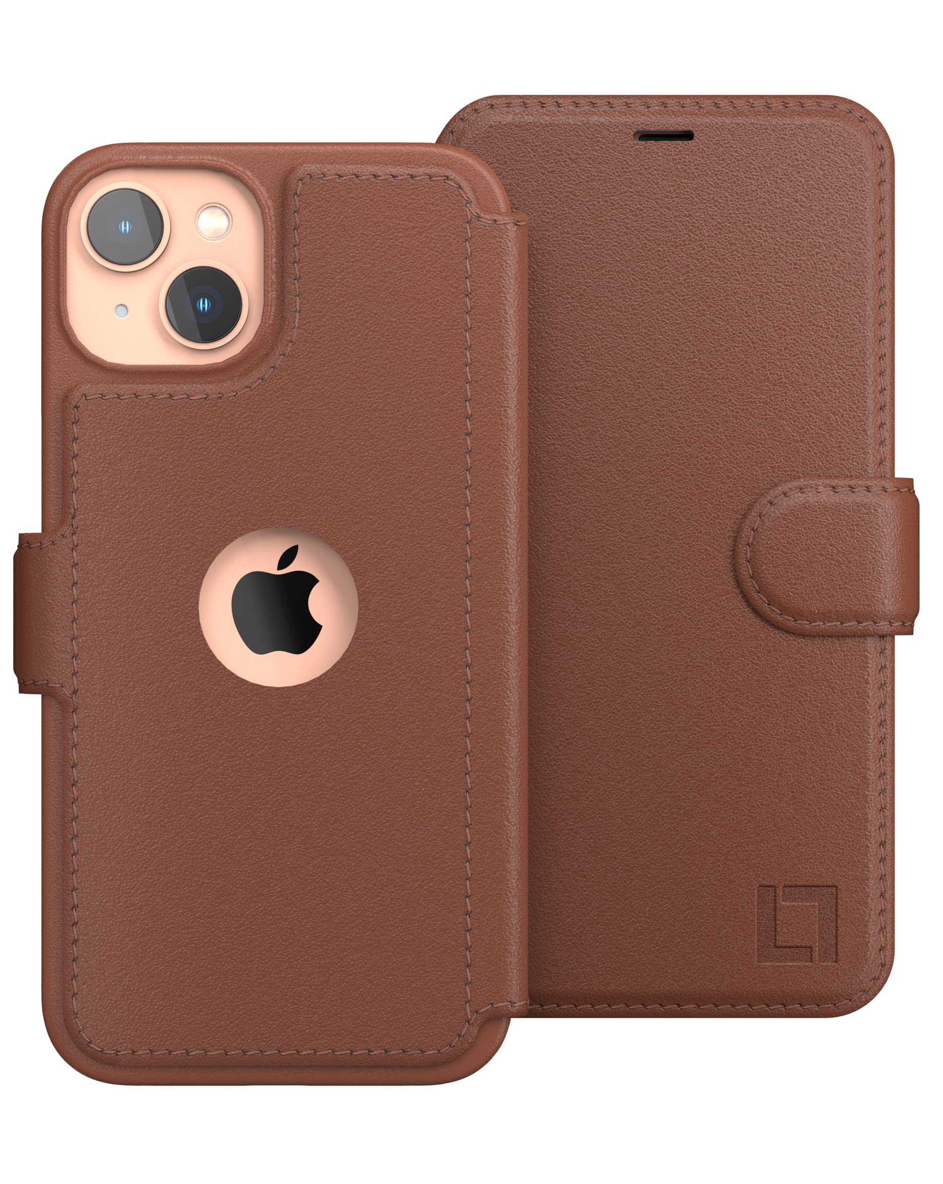 LUPA LEGACY iPhone 14 Case with Card Holder, Wallet Case for Women and Men, for Apple 14 (6.1”), Leather i-Phone Cover, Slim and Protective Phone Case, Caramel Brown