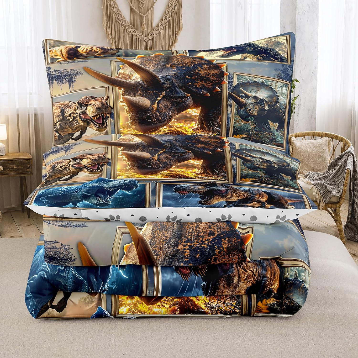 Bodhi Dinosaur Comforter Sets Twin for Boys,Three-Dimensional Style Dino Bedding Twin for Teens Super Soft Microfiber All Season Bed Set for Kids with Love