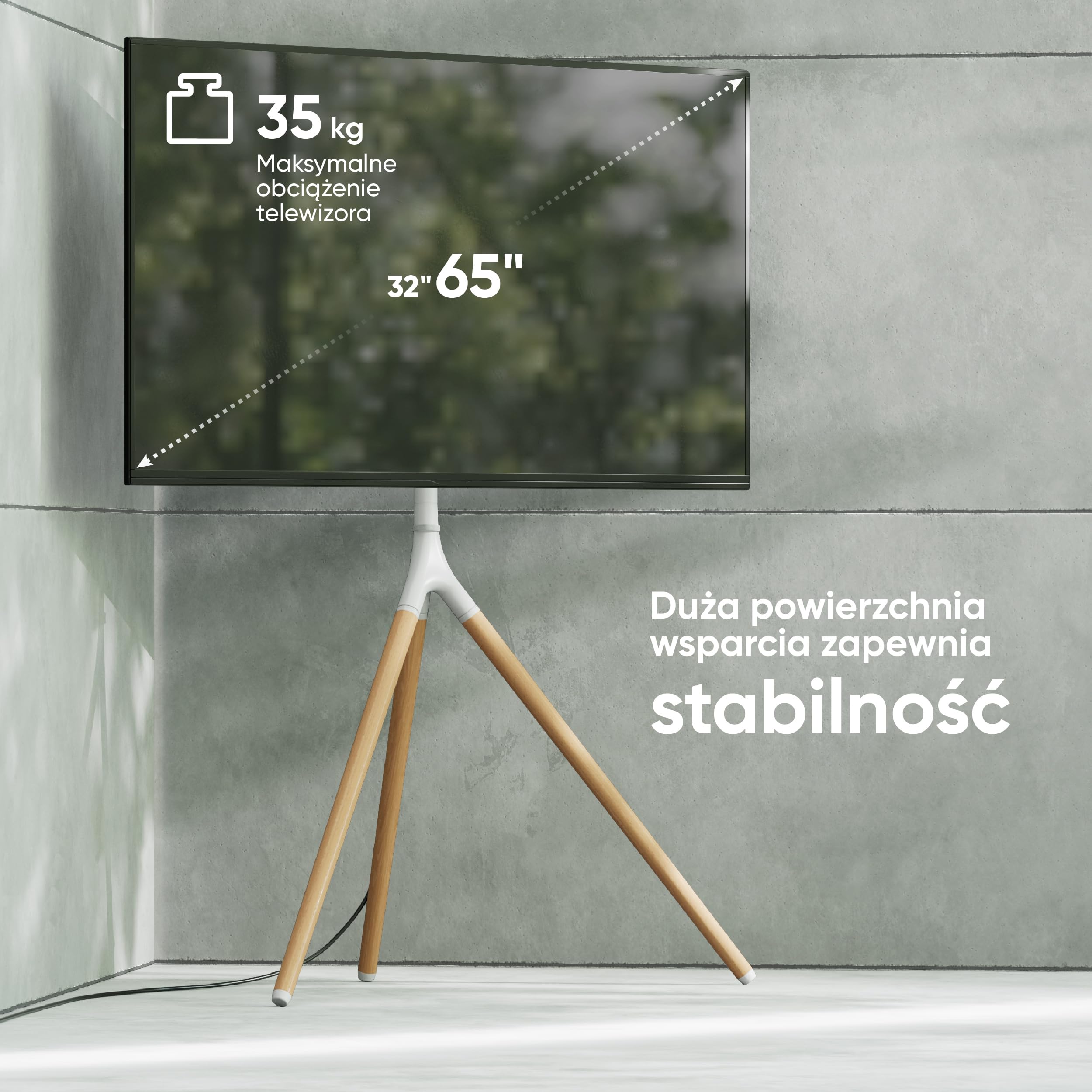 ONKRON Stojak na Telewizor dla Ekranów 32-65 Cali, maks. Obciążenie 35 kg, Statyw Telewizyjny, Stojak z Regulacją Wysokości VESA 100x100-400x400, Obrotowy Statyw TV Typu Tripod, Biały TS1220-W