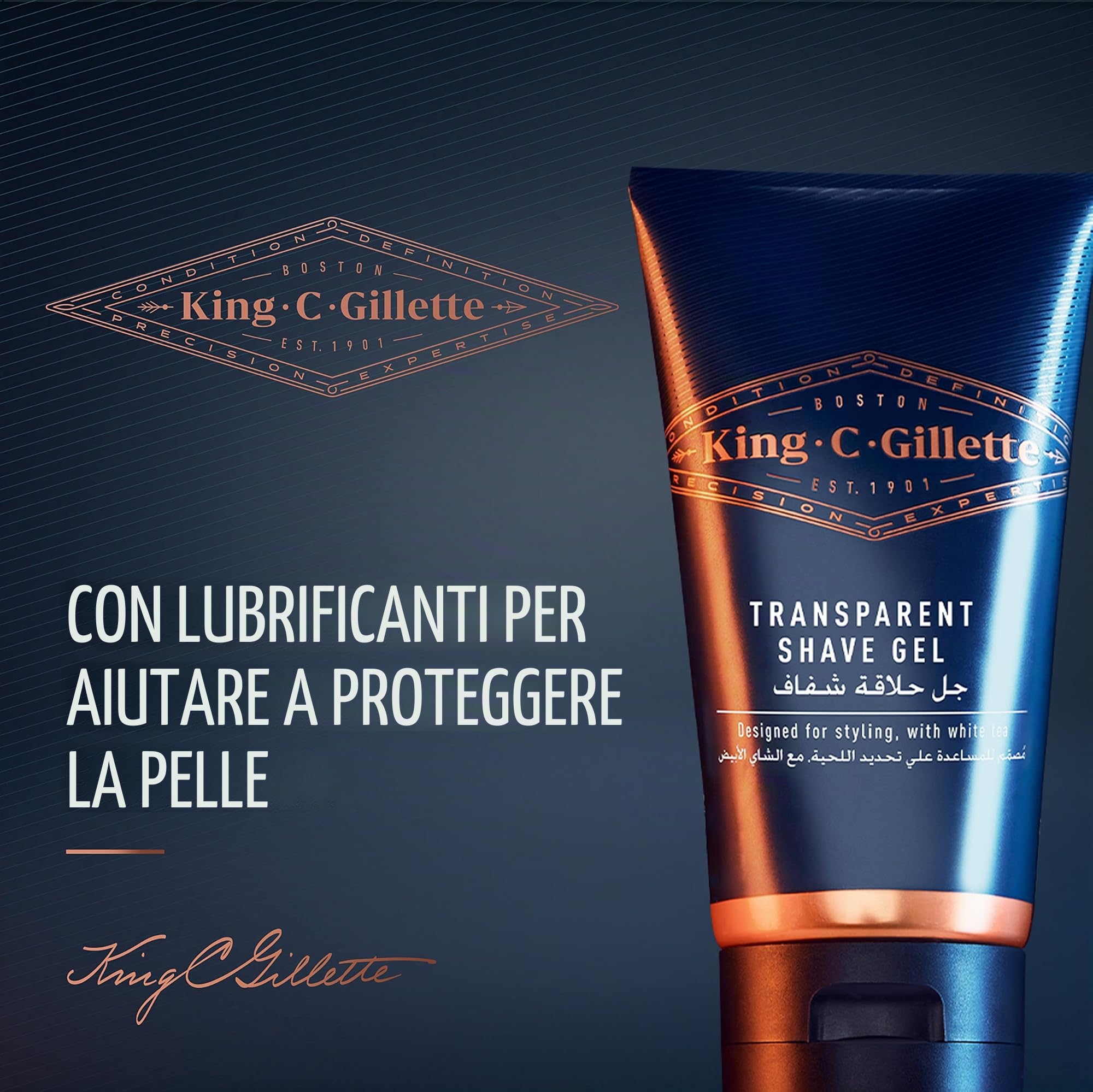 King C. Gillette Gel da barba trasparente da uomo con tè bianco e olio di argan, 141,7 g