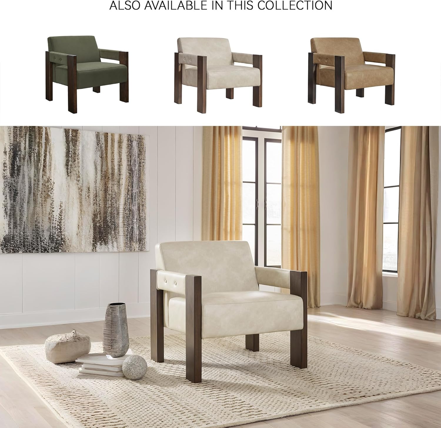 Signature Design by Ashley Adlanlock Contemporary Faux Leather Upholstered Accent Chair, Beige & Dark Brown