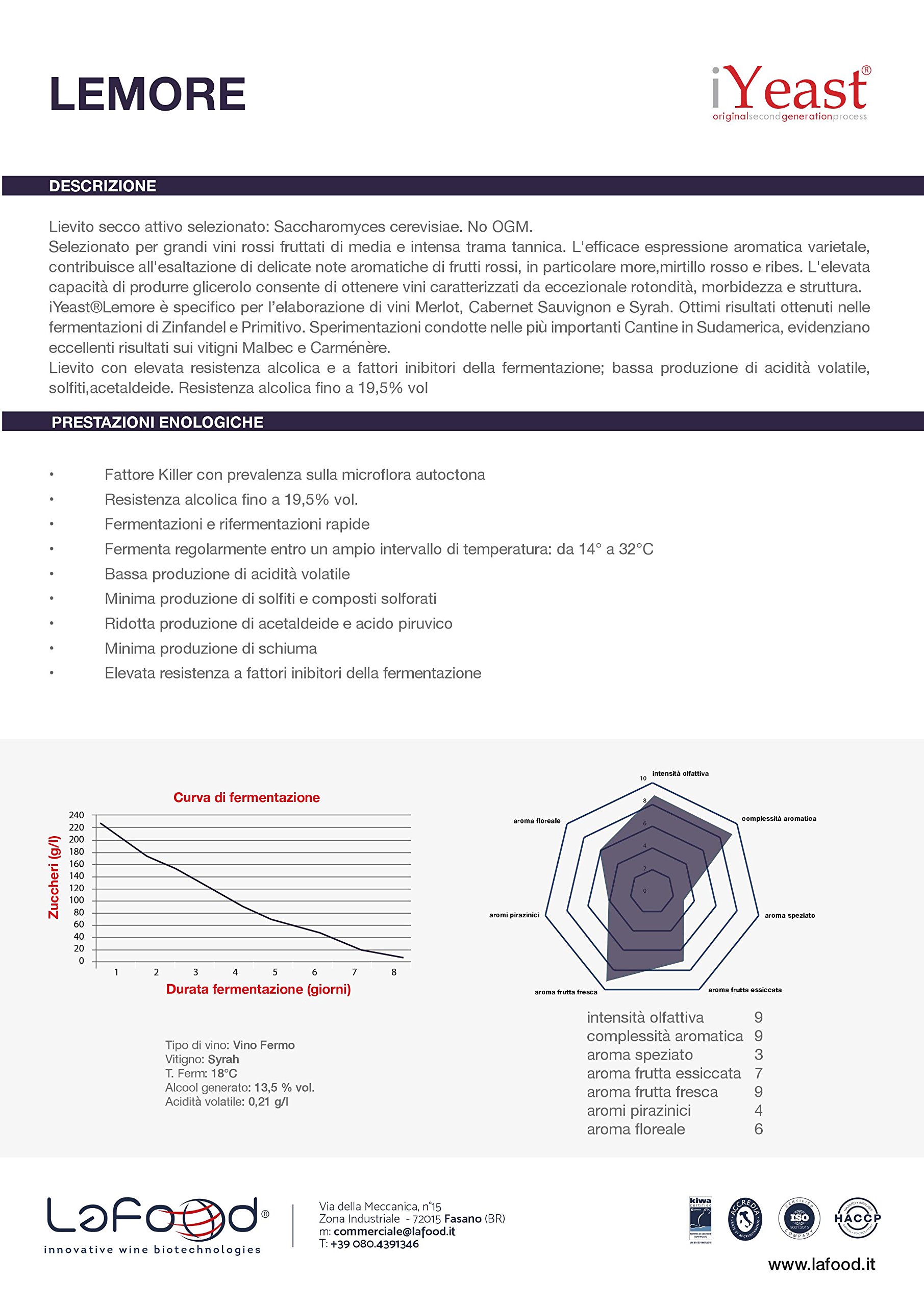 Lievito Enologico Selezionato - Lemore 0,500 kg - Lievito per Vinificazione/Fermentazione/Vino