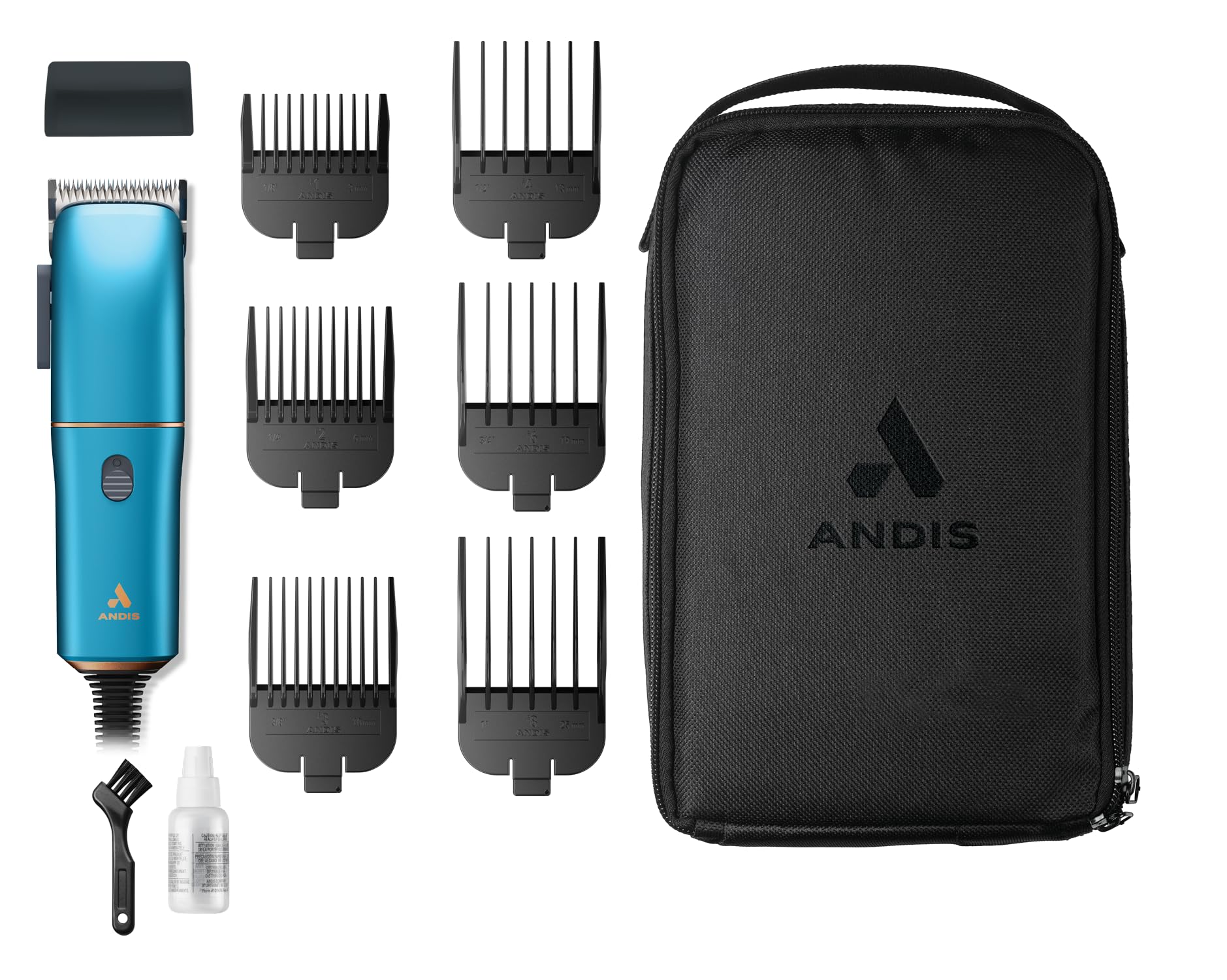 Andis Easy Clip 560814 - Cortapelos para perros con cable y hoja ajustable, kit de 11 piezas, ligero, potente motor, azul, 560814